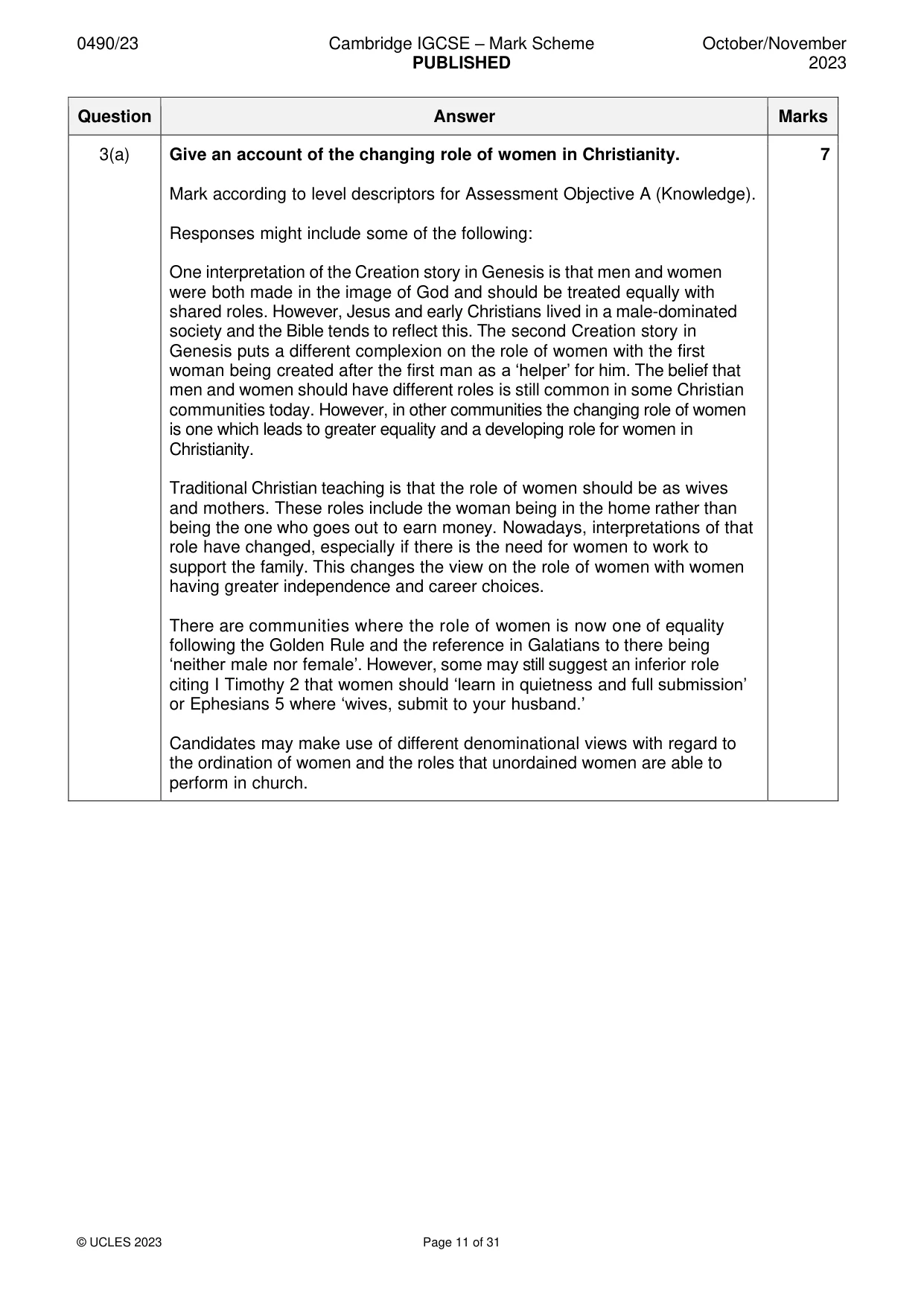 Mark scheme, page 11 of 31