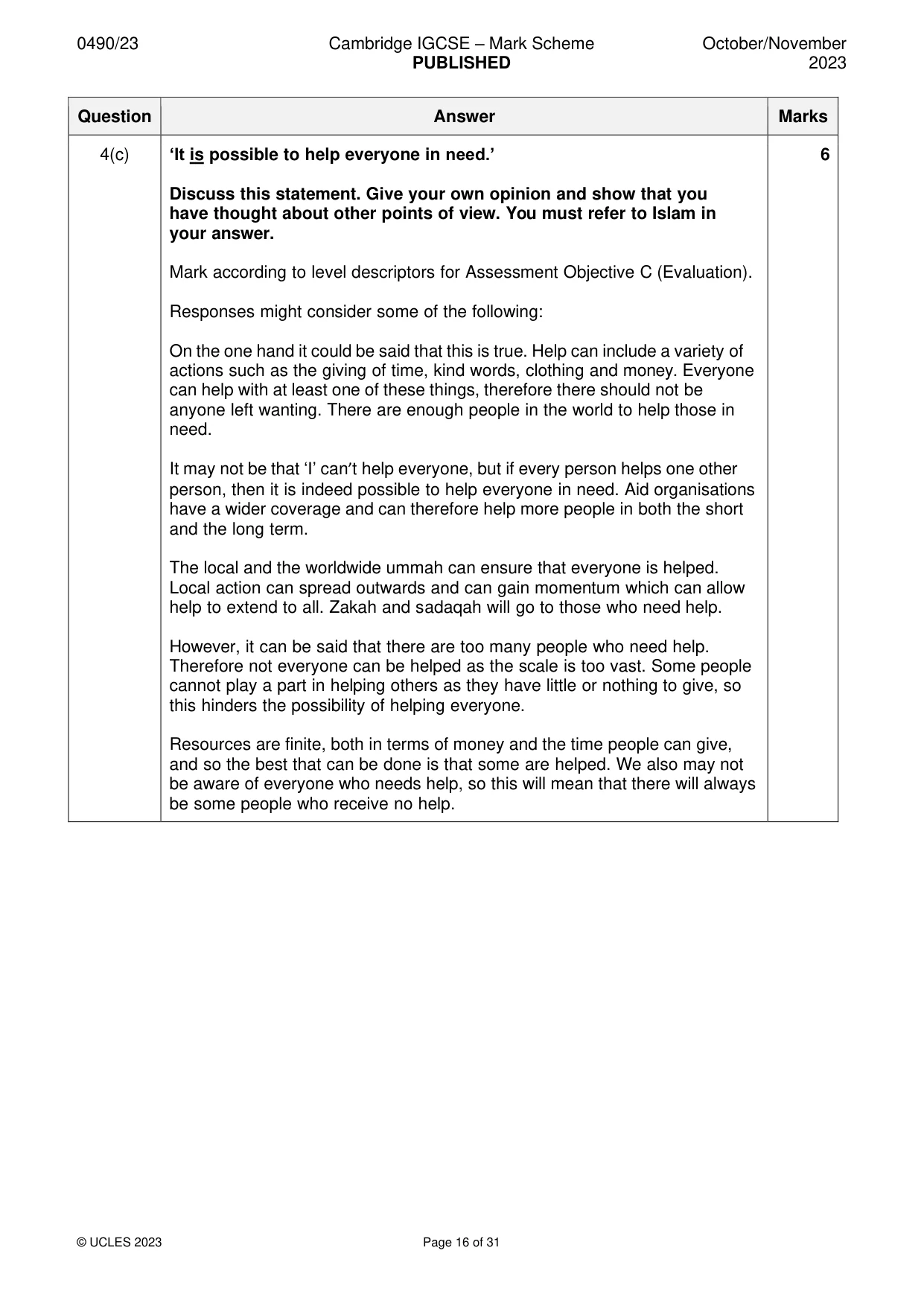 Mark scheme, page 16 of 31