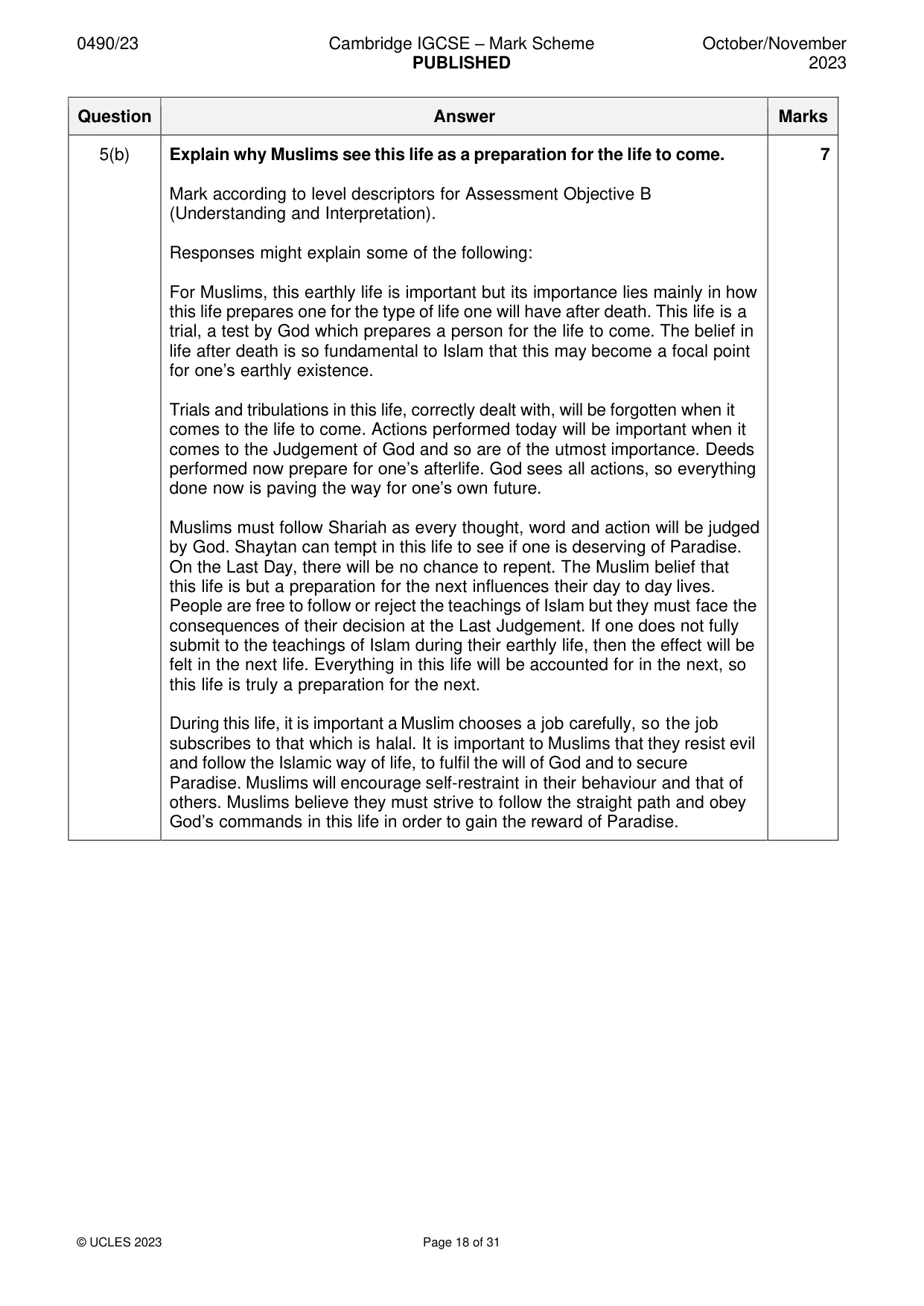 Mark scheme, page 18 of 31