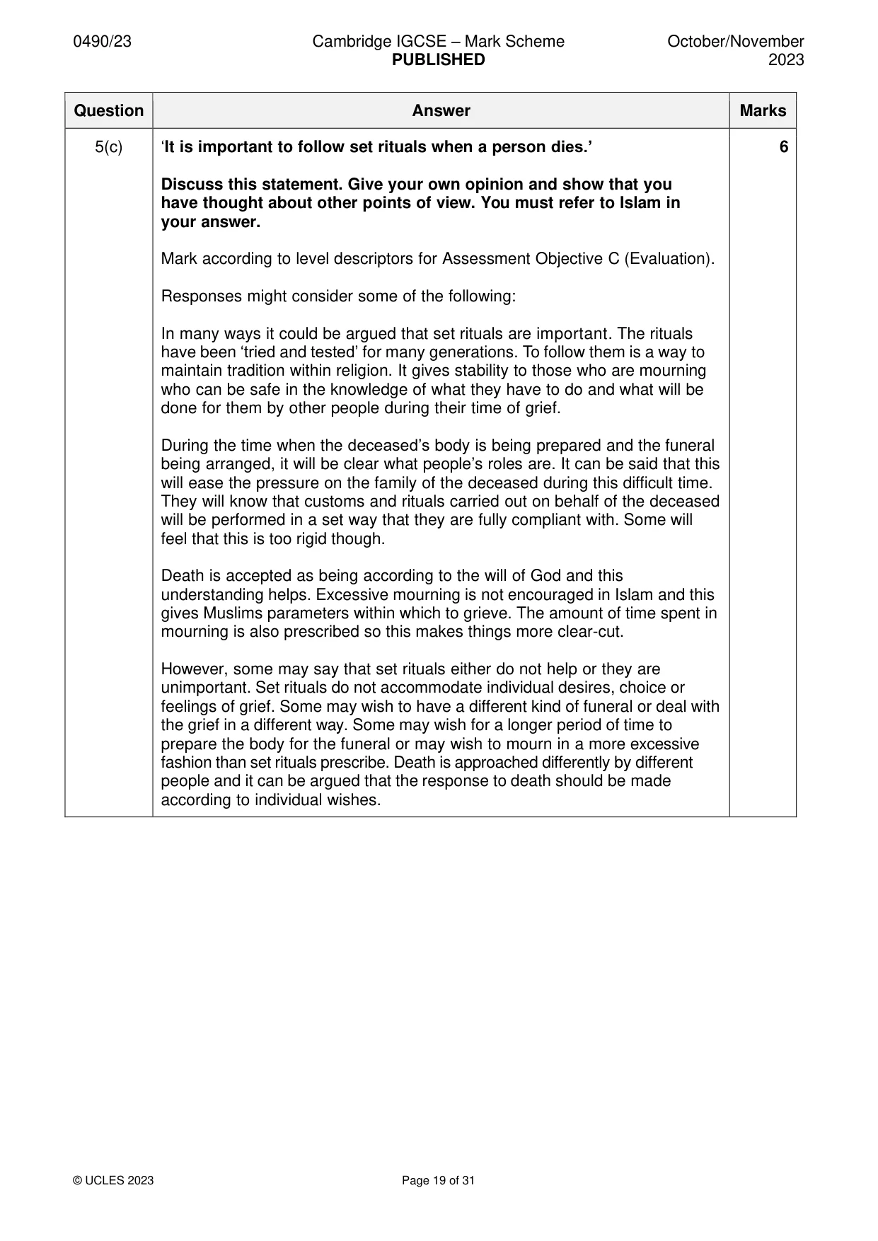 Mark scheme, page 19 of 31