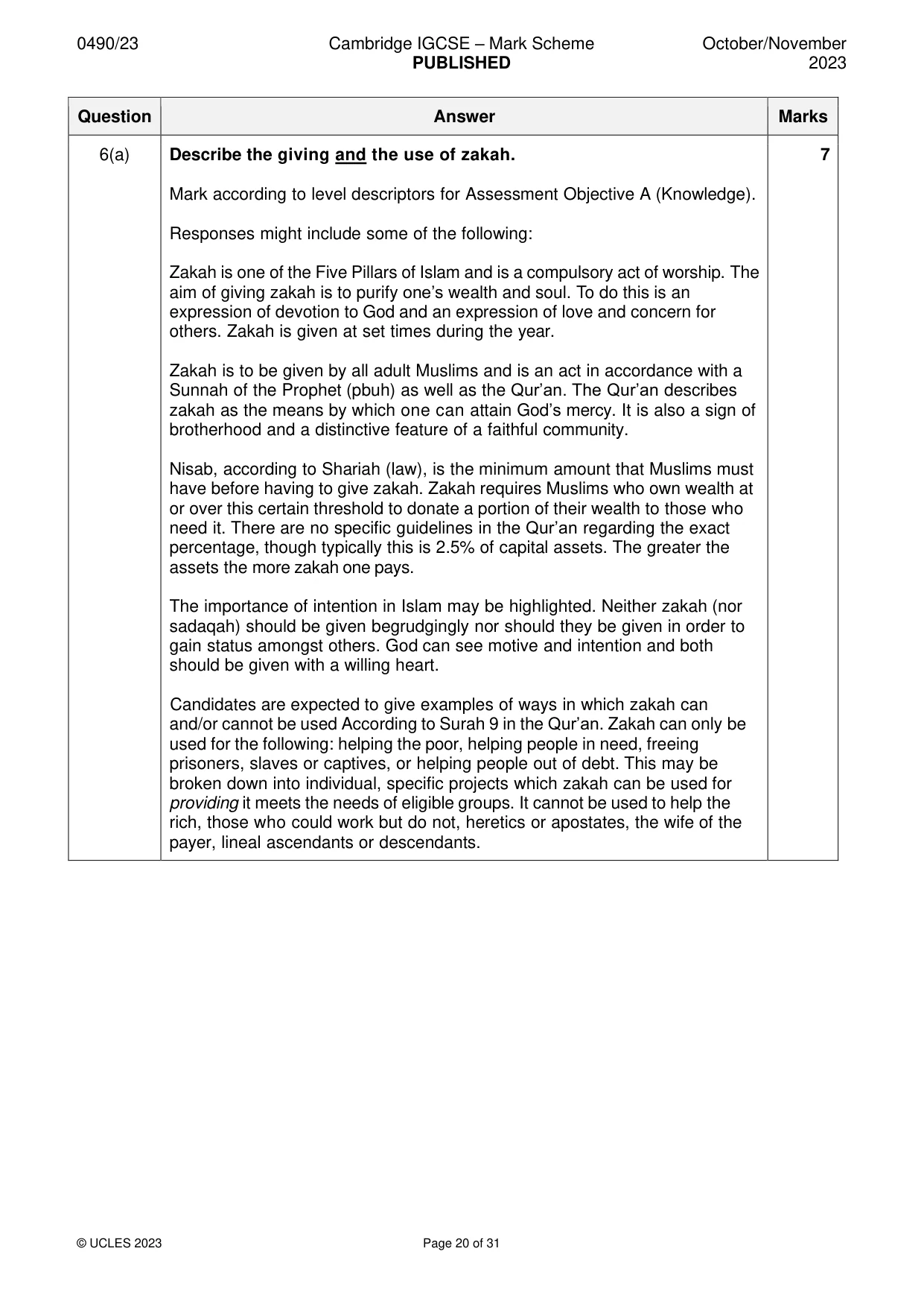Mark scheme, page 20 of 31