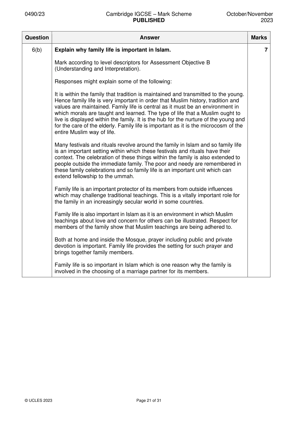 Mark scheme, page 21 of 31