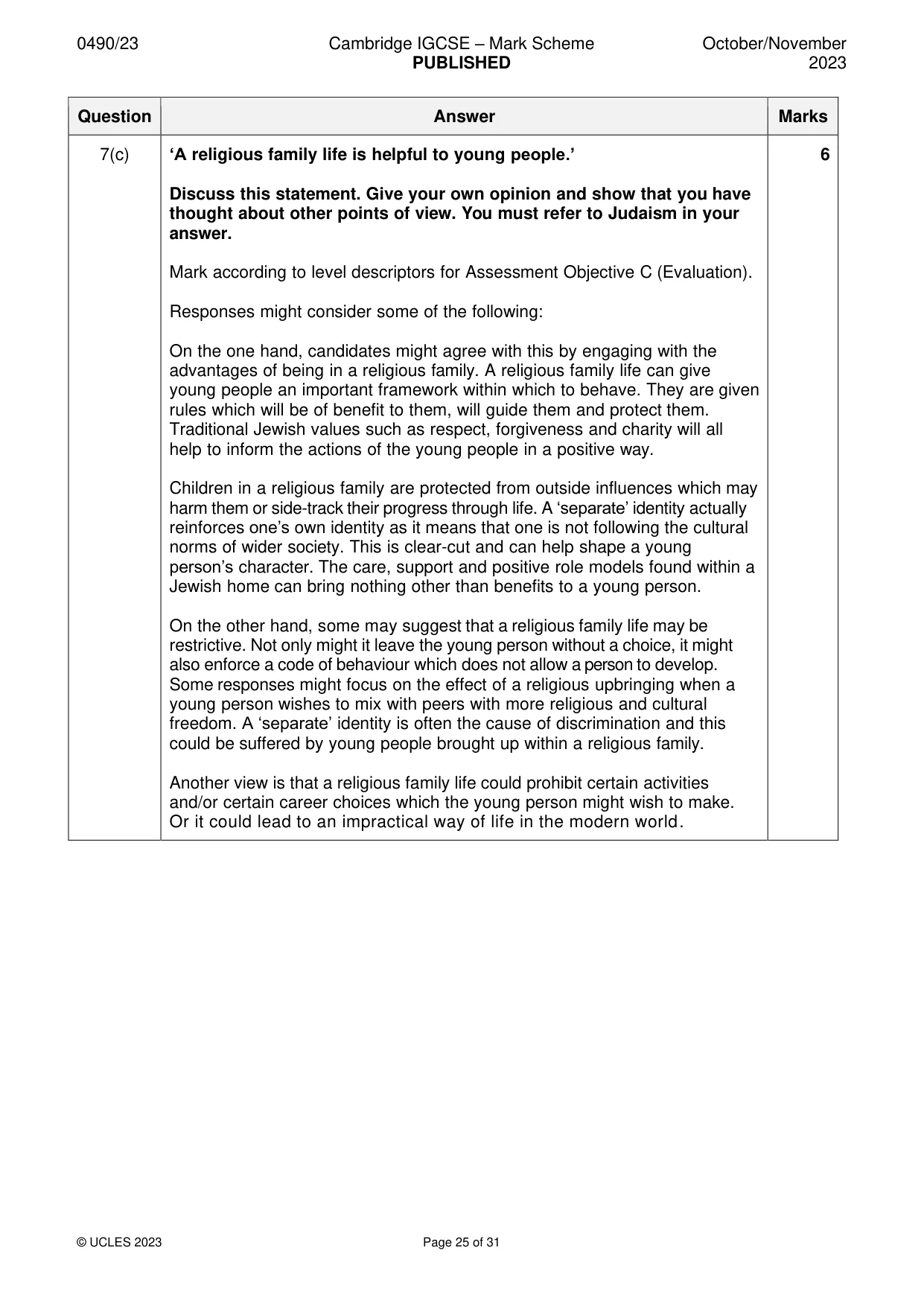 Mark scheme, page 25 of 31