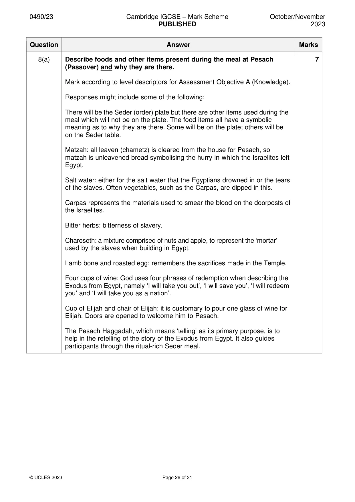 Mark scheme, page 26 of 31