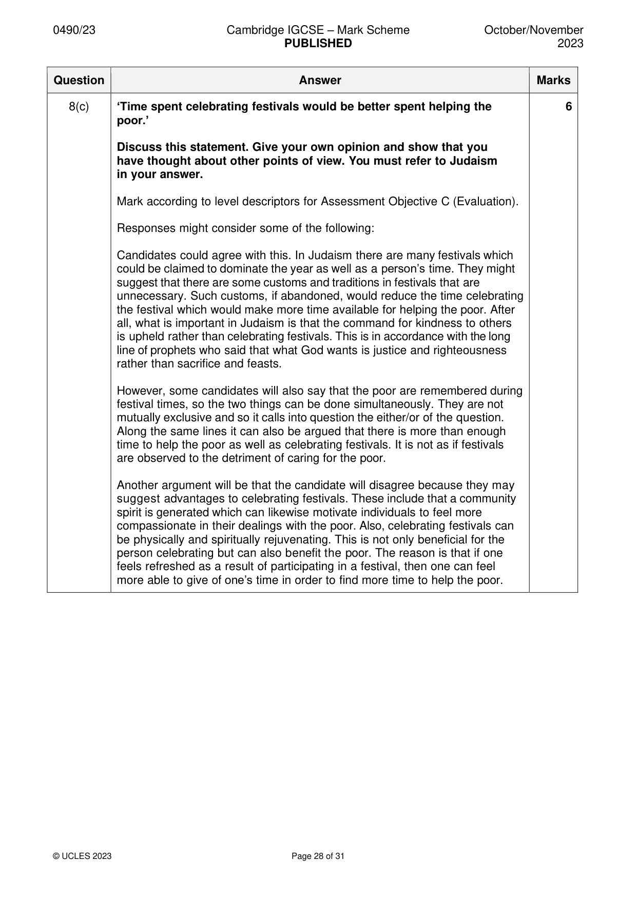 Mark scheme, page 28 of 31