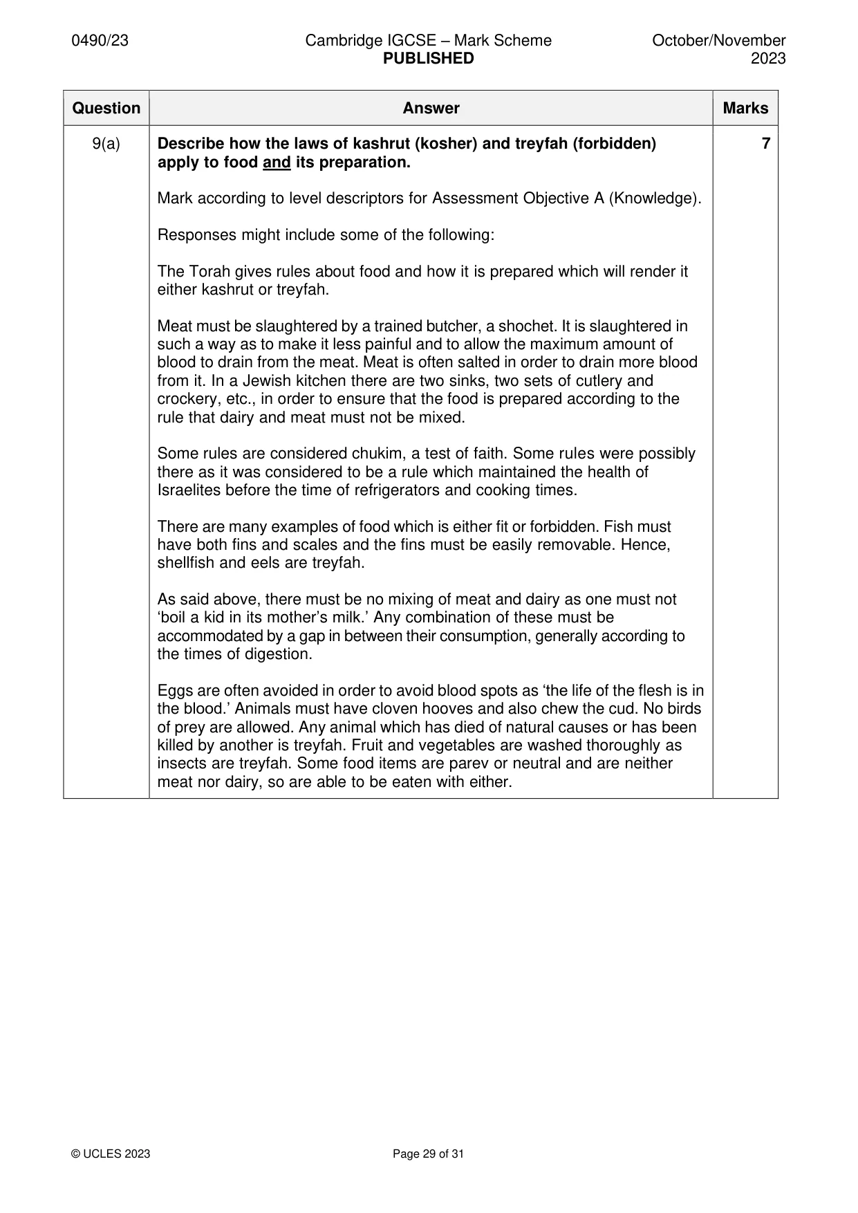 Mark scheme, page 29 of 31