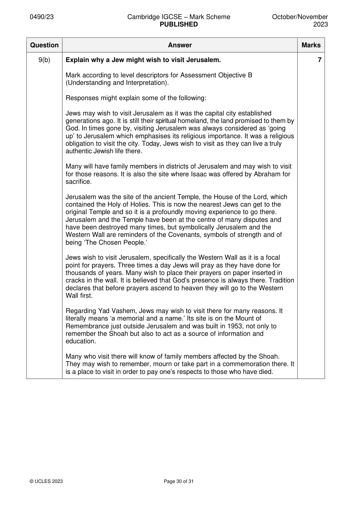 Mark scheme, page 30 of 31