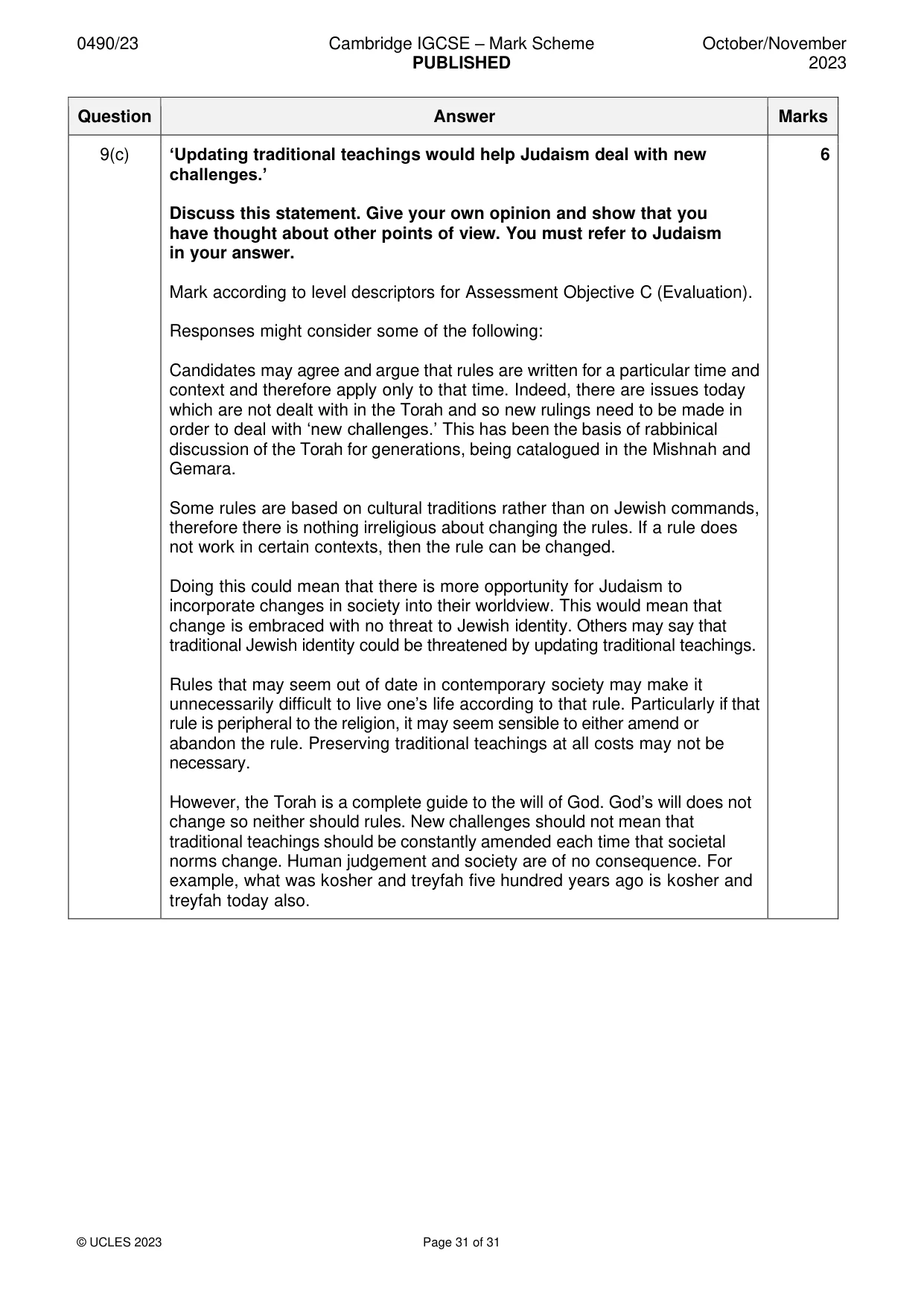Mark scheme, page 31 of 31