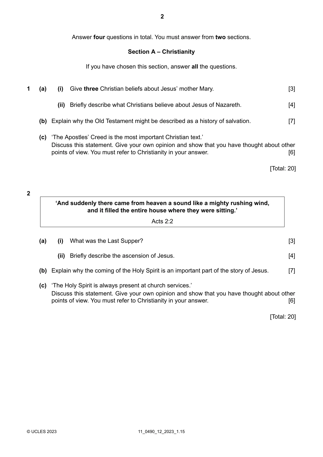 Cambridge IGCSE Religious Studies 0490 2023 Oct/Nov Paper 1 · Variant 2 question paper, page 2 of 4