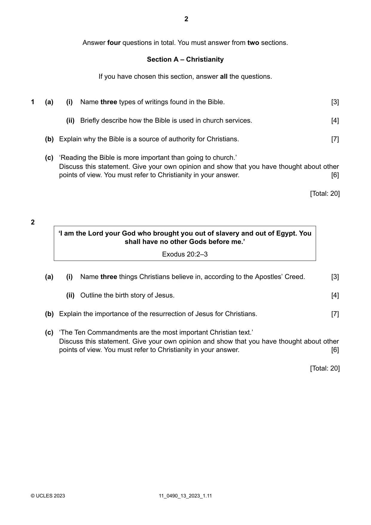 Cambridge IGCSE Religious Studies 0490 2023 Oct/Nov Paper 1 · Variant 3 question paper, page 2 of 4
