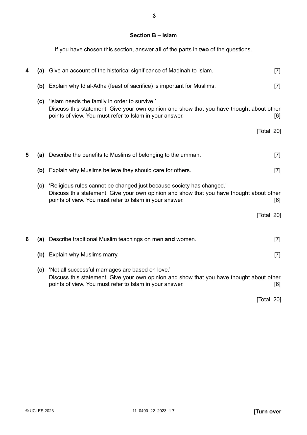 Cambridge IGCSE Religious Studies 0490 2023 Oct/Nov Paper 2 · Variant 2 question paper, page 3 of 4