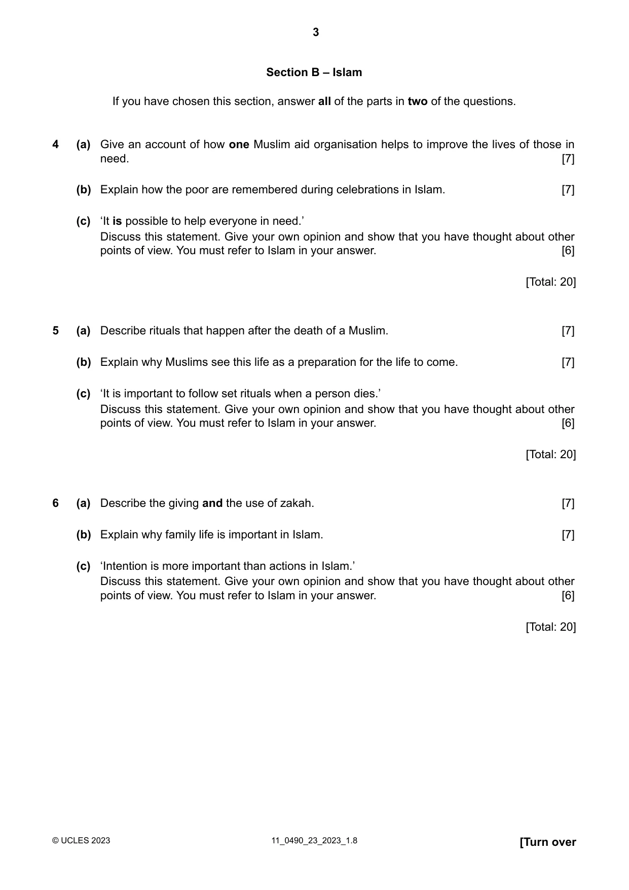 Cambridge IGCSE Religious Studies 0490 2023 Oct/Nov Paper 2 · Variant 3 question paper, page 3 of 4