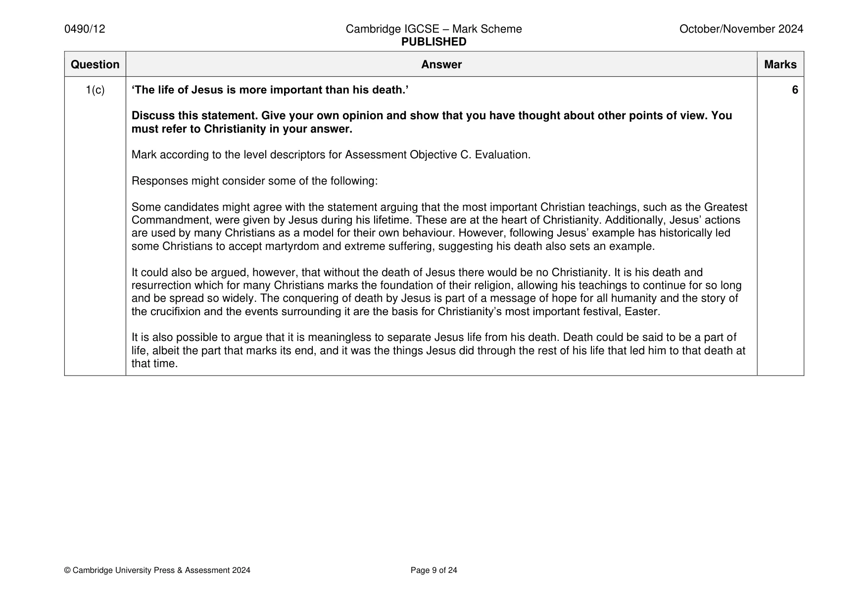 Mark scheme, page 9 of 24