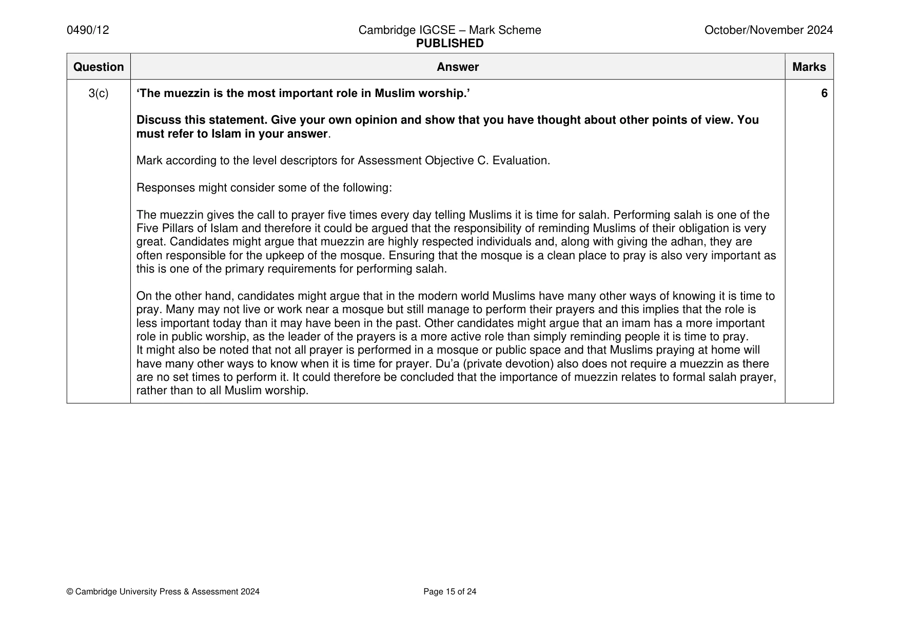 Mark scheme, page 15 of 24