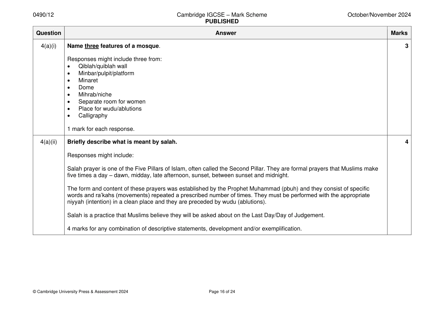 Mark scheme, page 16 of 24