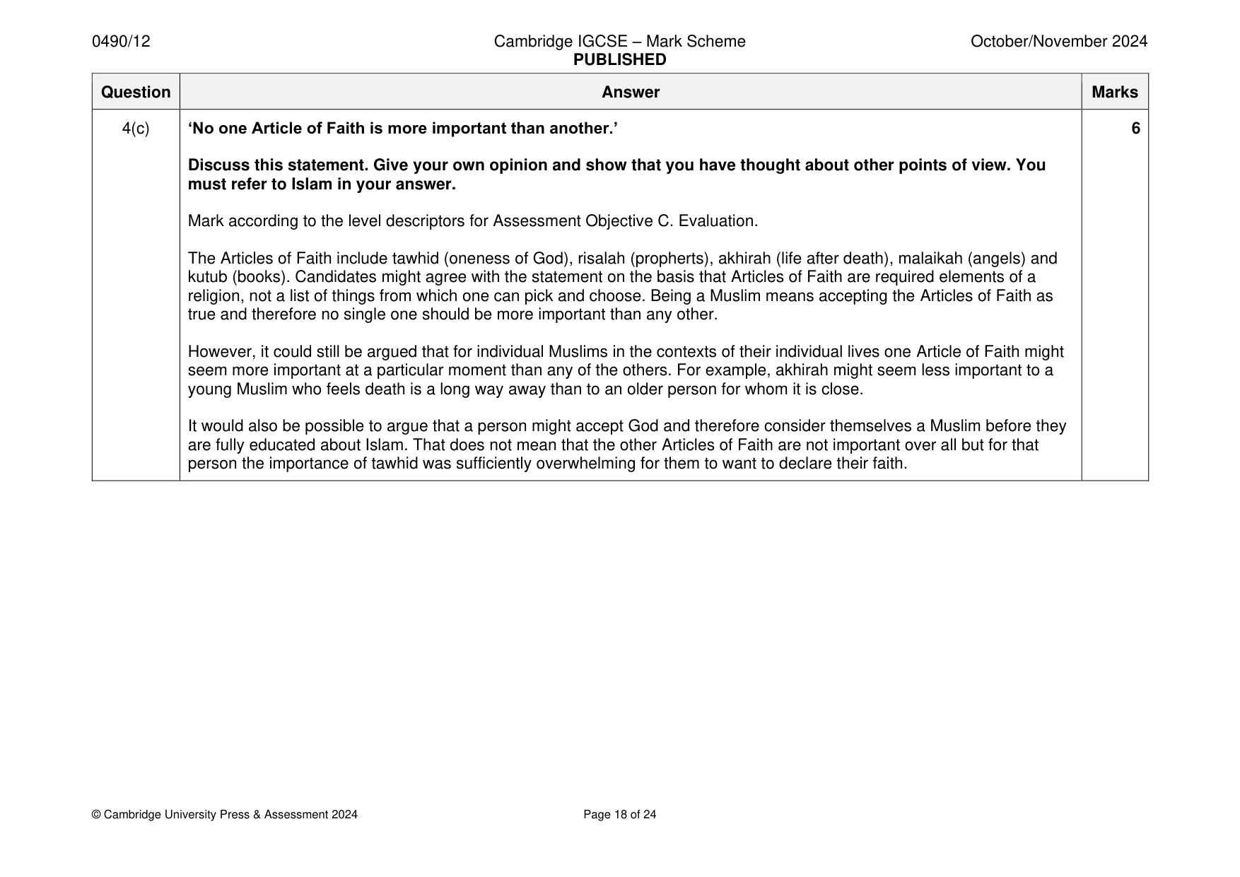 Mark scheme, page 18 of 24