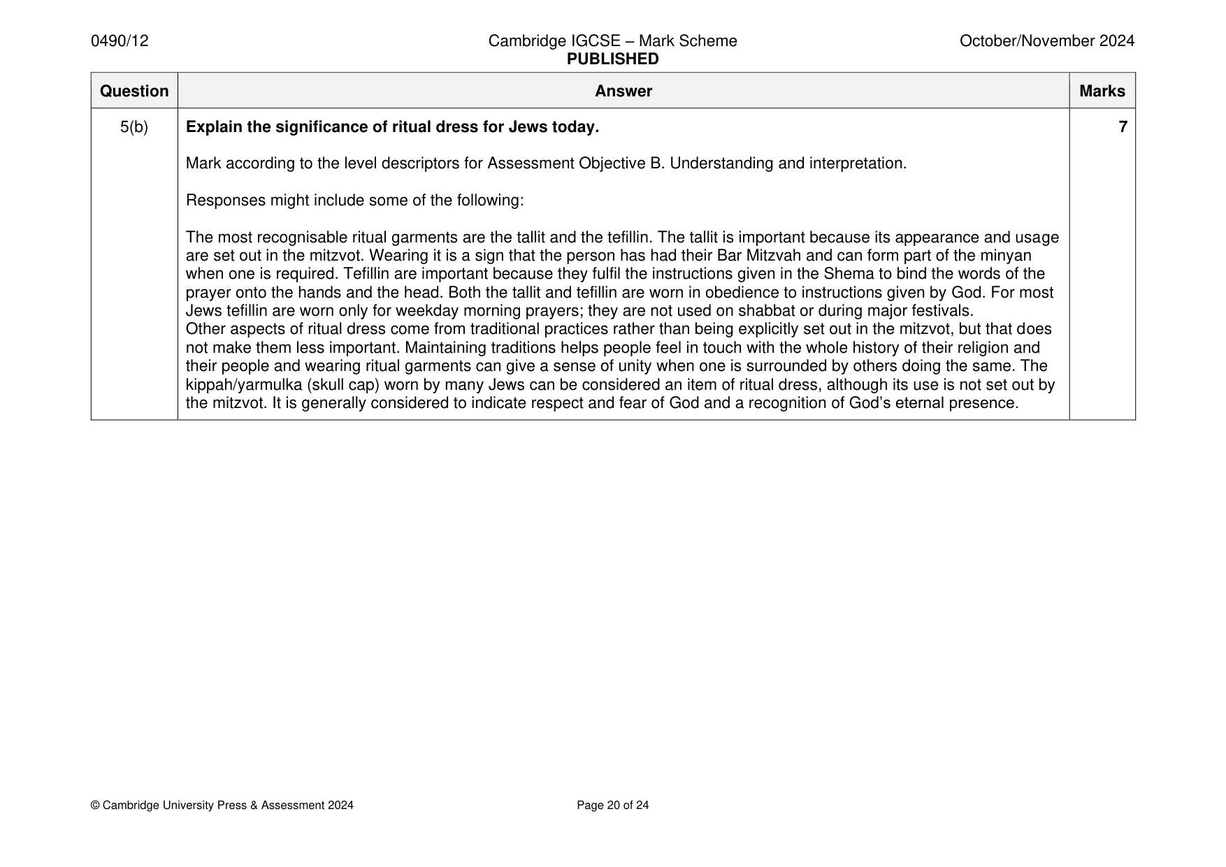 Mark scheme, page 20 of 24