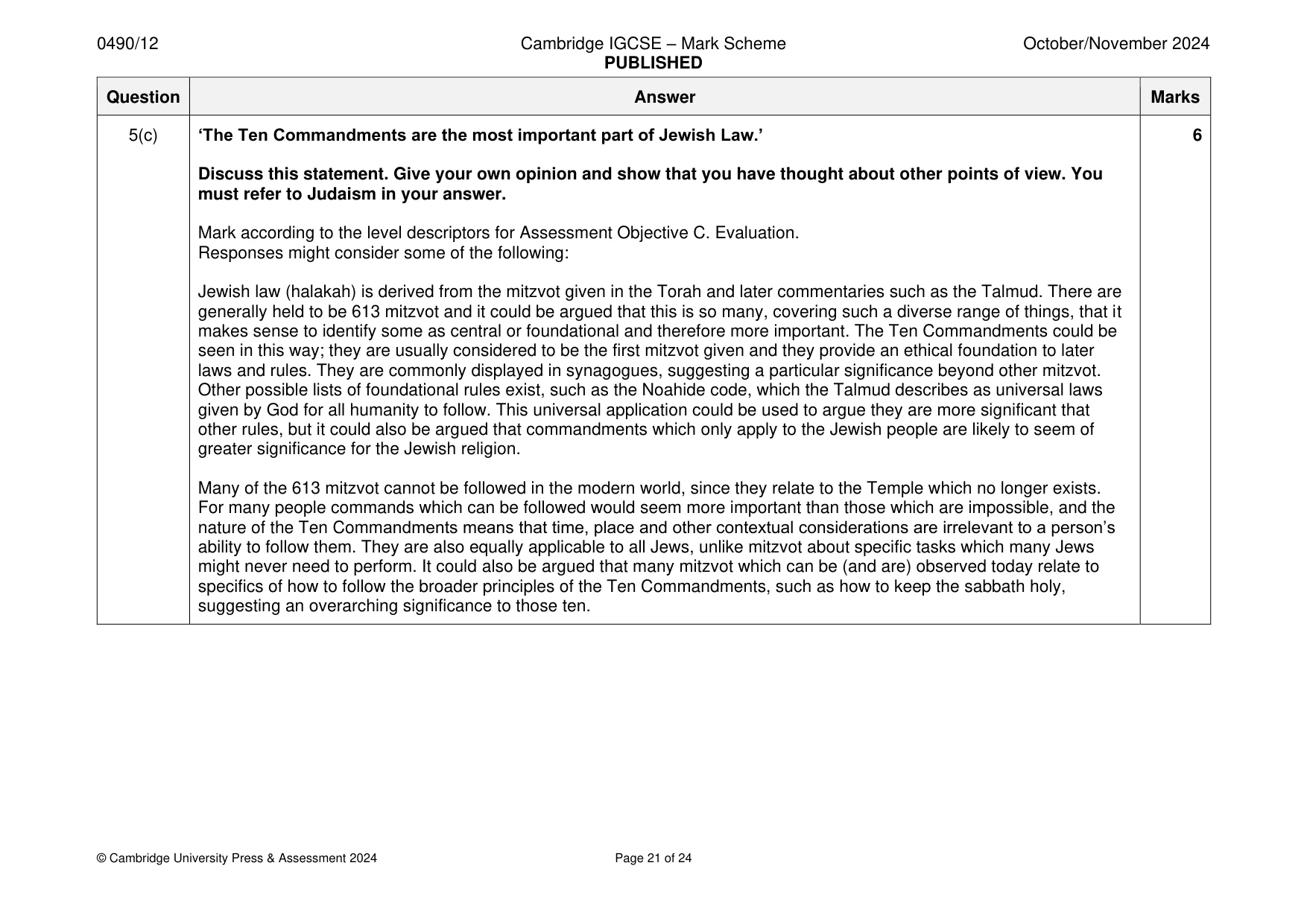 Mark scheme, page 21 of 24