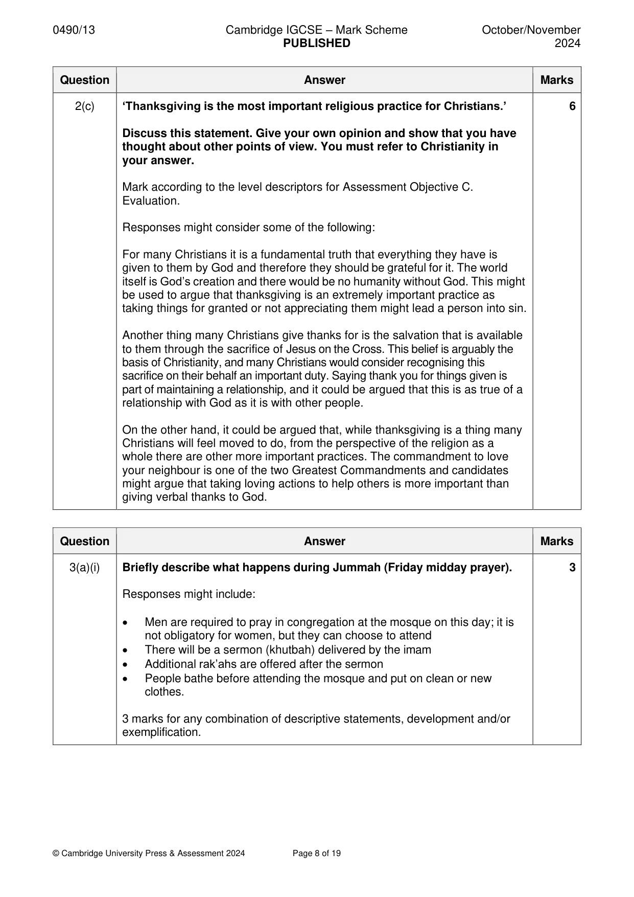 Mark scheme, page 8 of 19