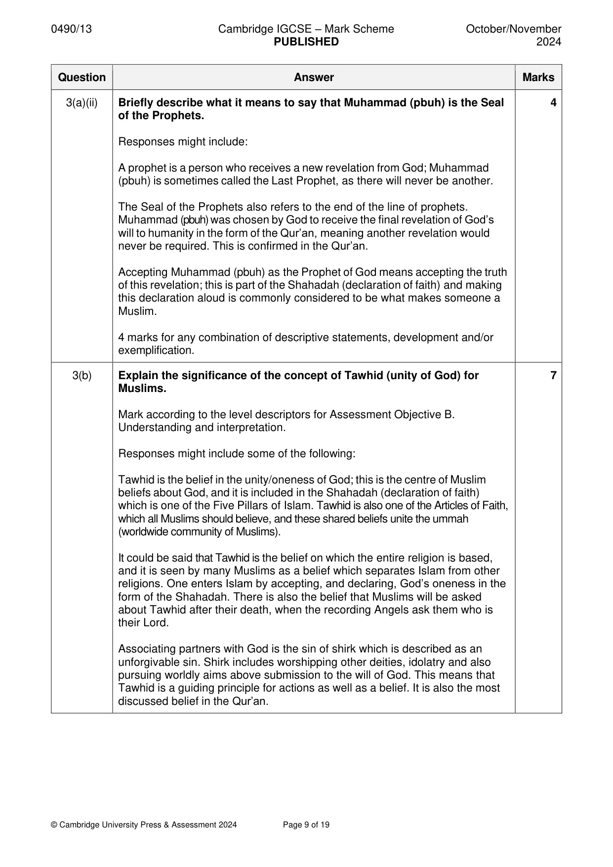 Mark scheme, page 9 of 19