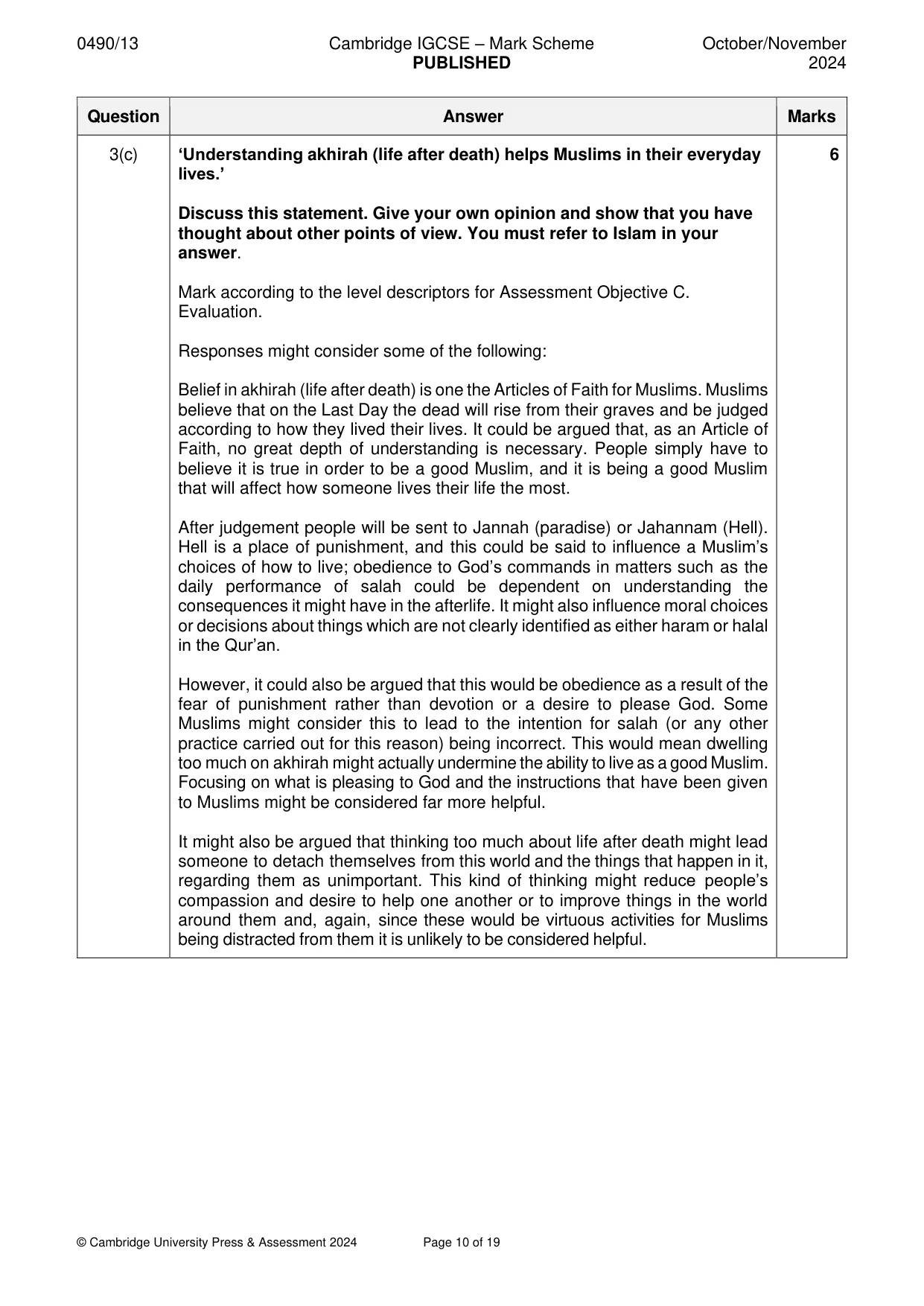 Mark scheme, page 10 of 19