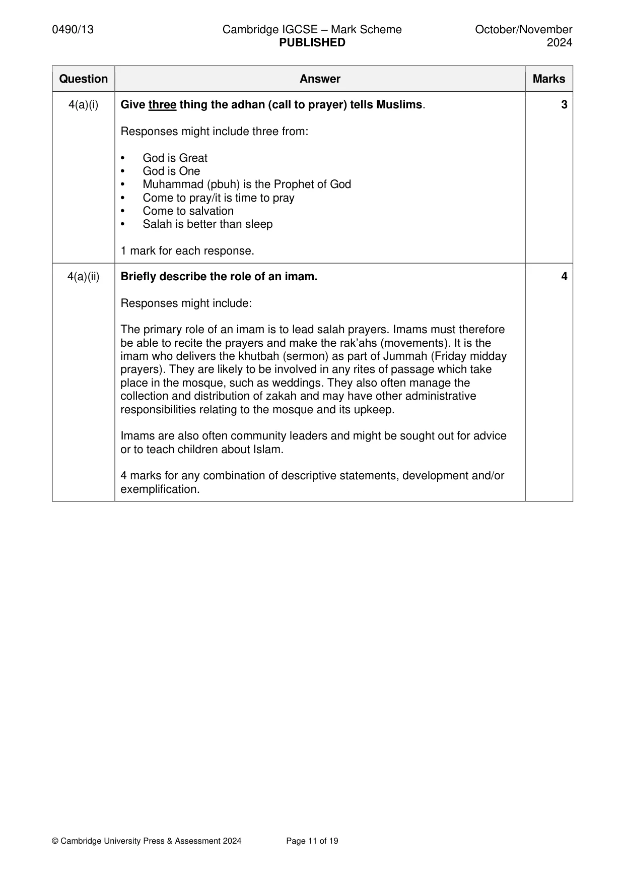 Mark scheme, page 11 of 19