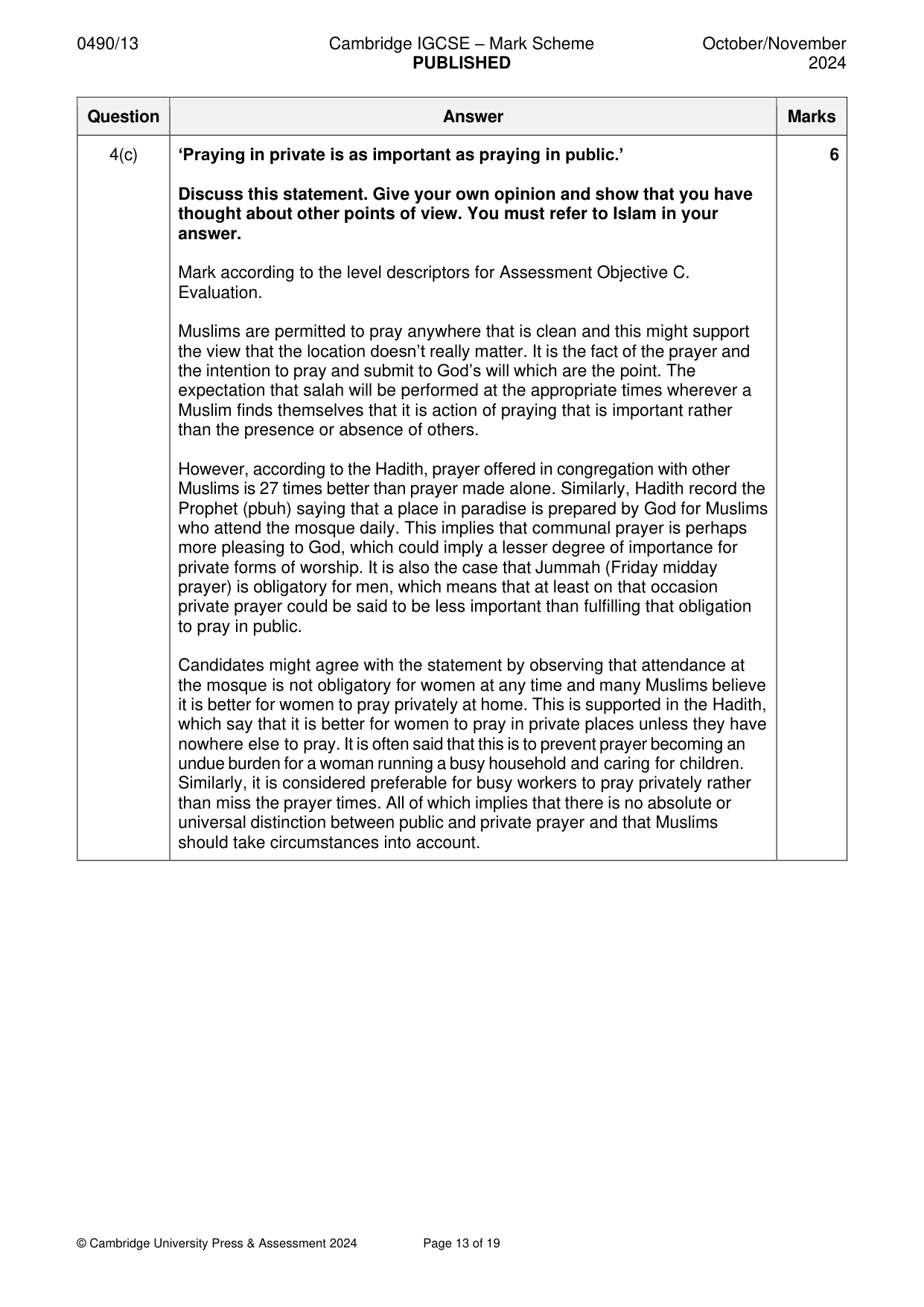Mark scheme, page 13 of 19