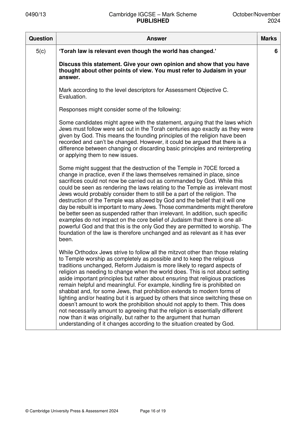 Mark scheme, page 16 of 19