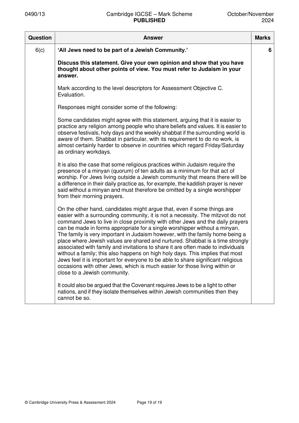 Mark scheme, page 19 of 19