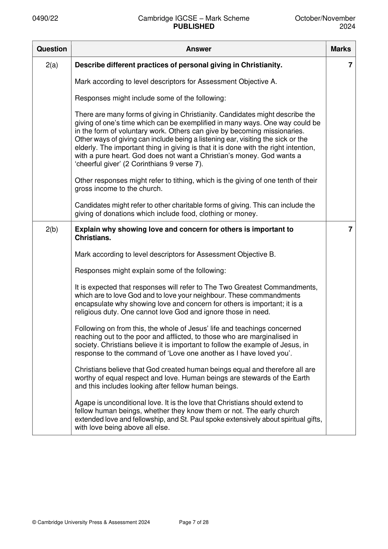 Mark scheme, page 7 of 28