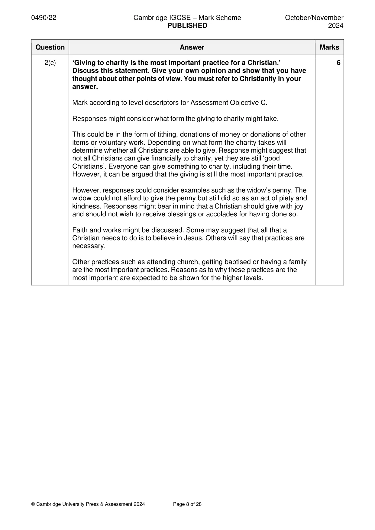 Mark scheme, page 8 of 28