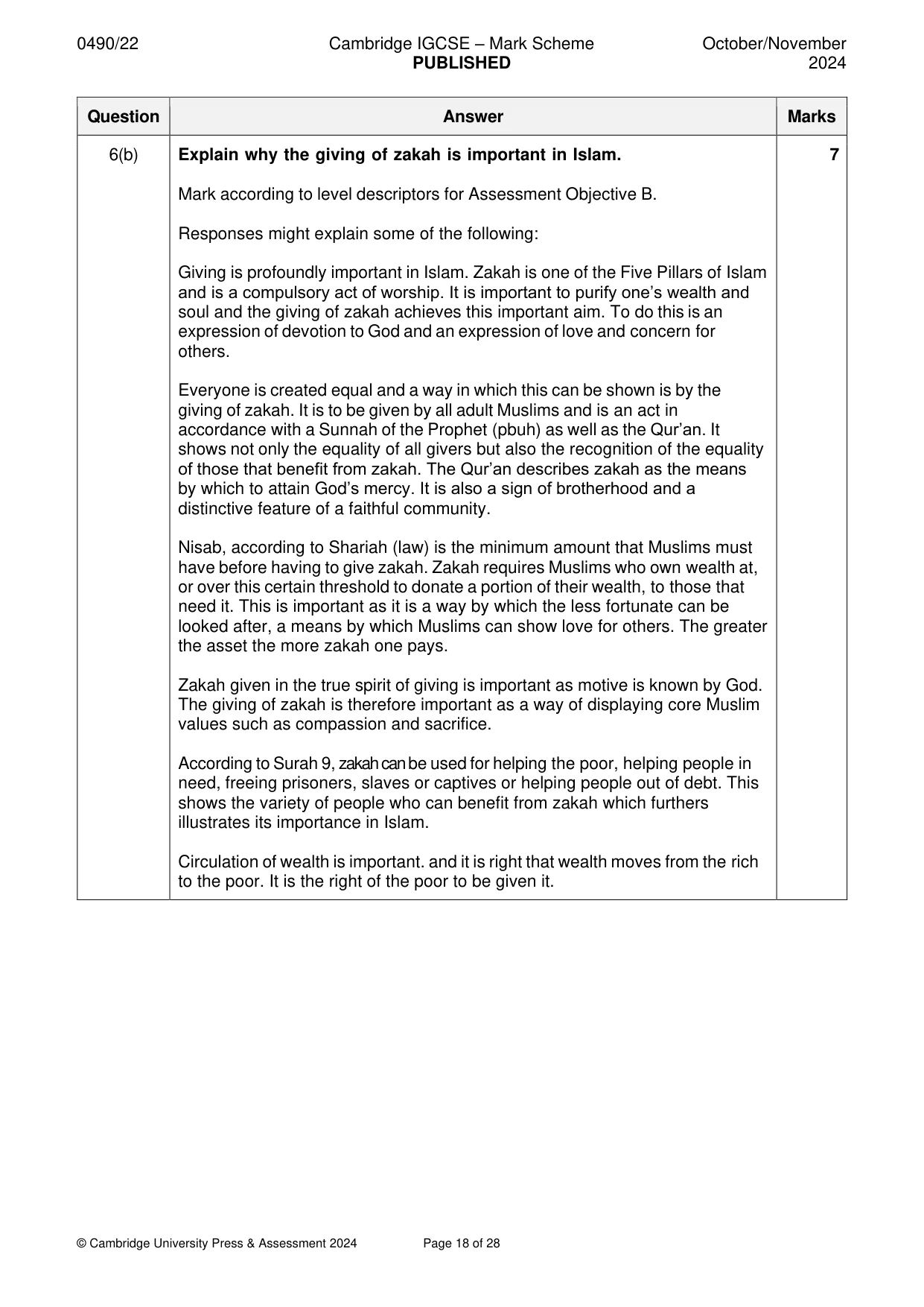 Mark scheme, page 18 of 28
