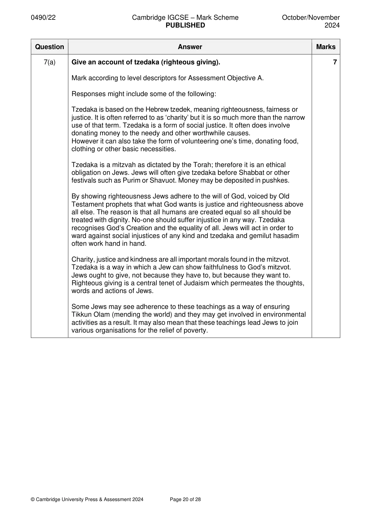 Mark scheme, page 20 of 28
