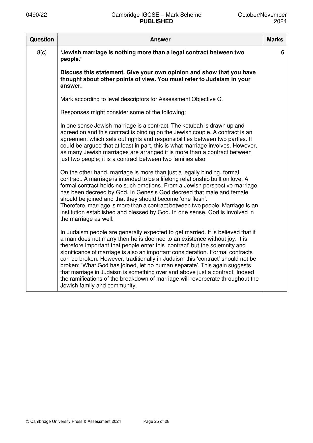 Mark scheme, page 25 of 28