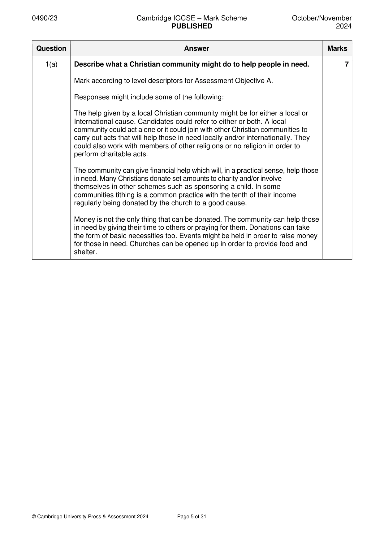 Mark scheme, page 5 of 31