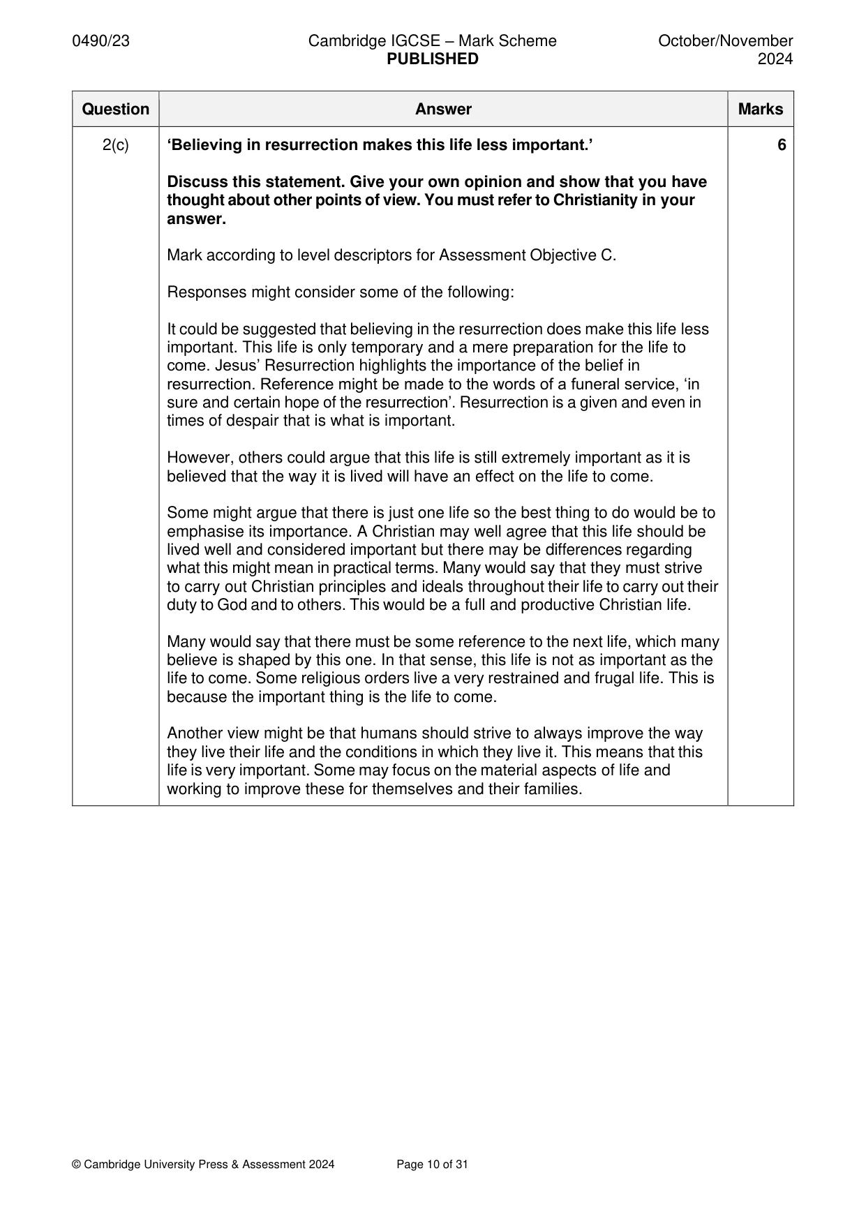 Mark scheme, page 10 of 31