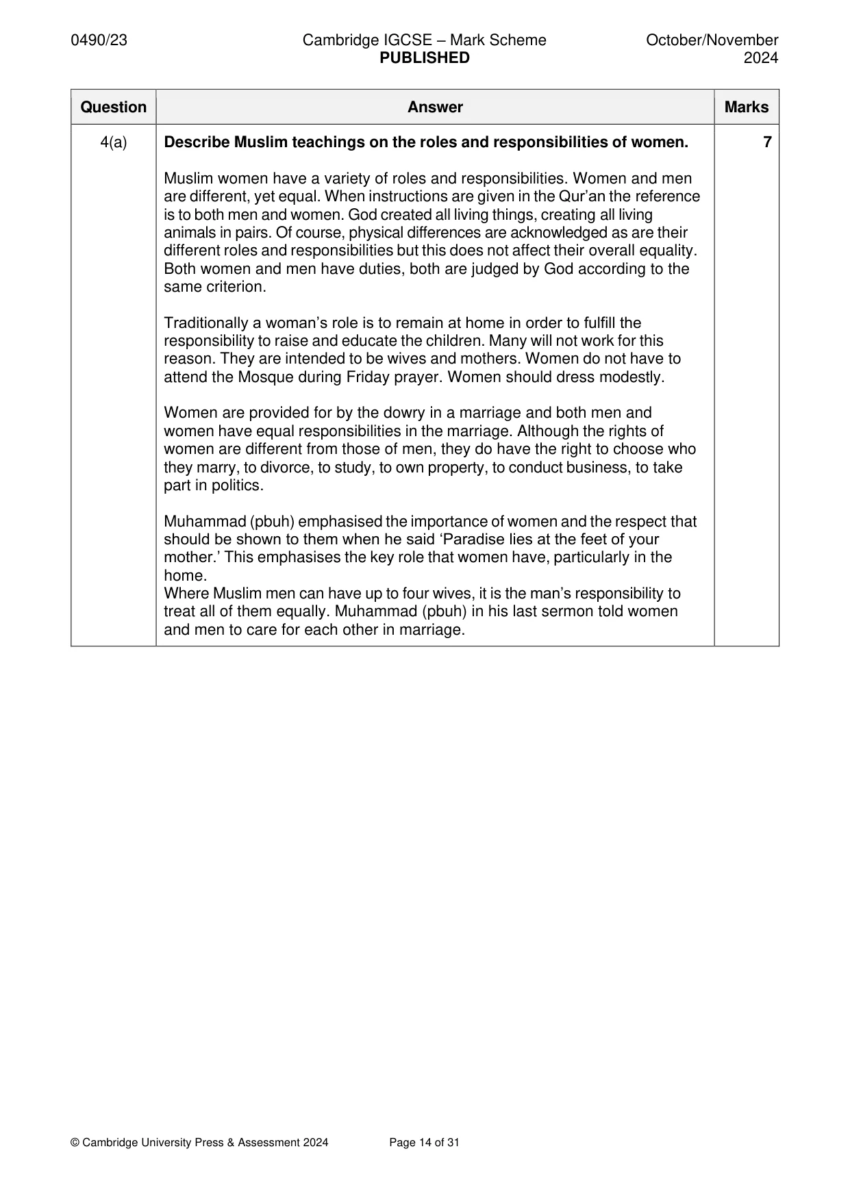 Mark scheme, page 14 of 31