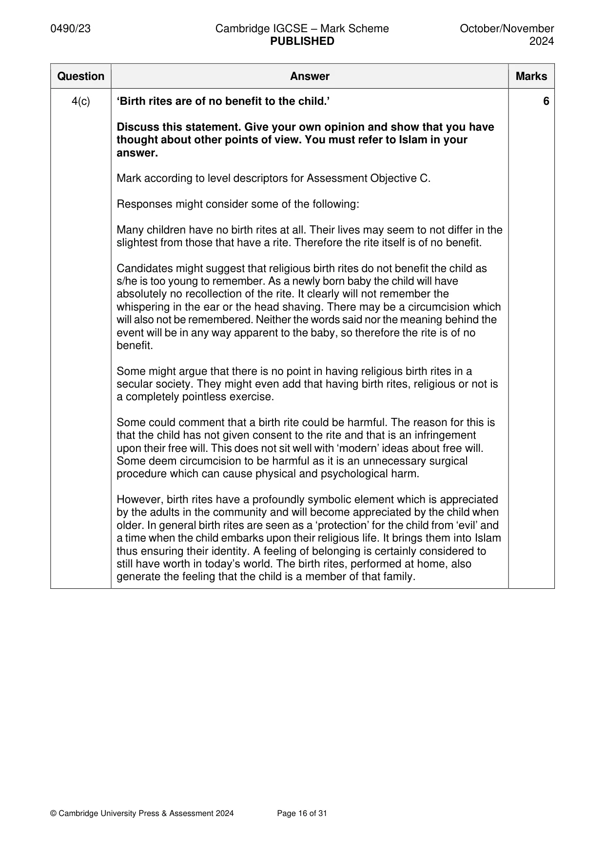 Mark scheme, page 16 of 31