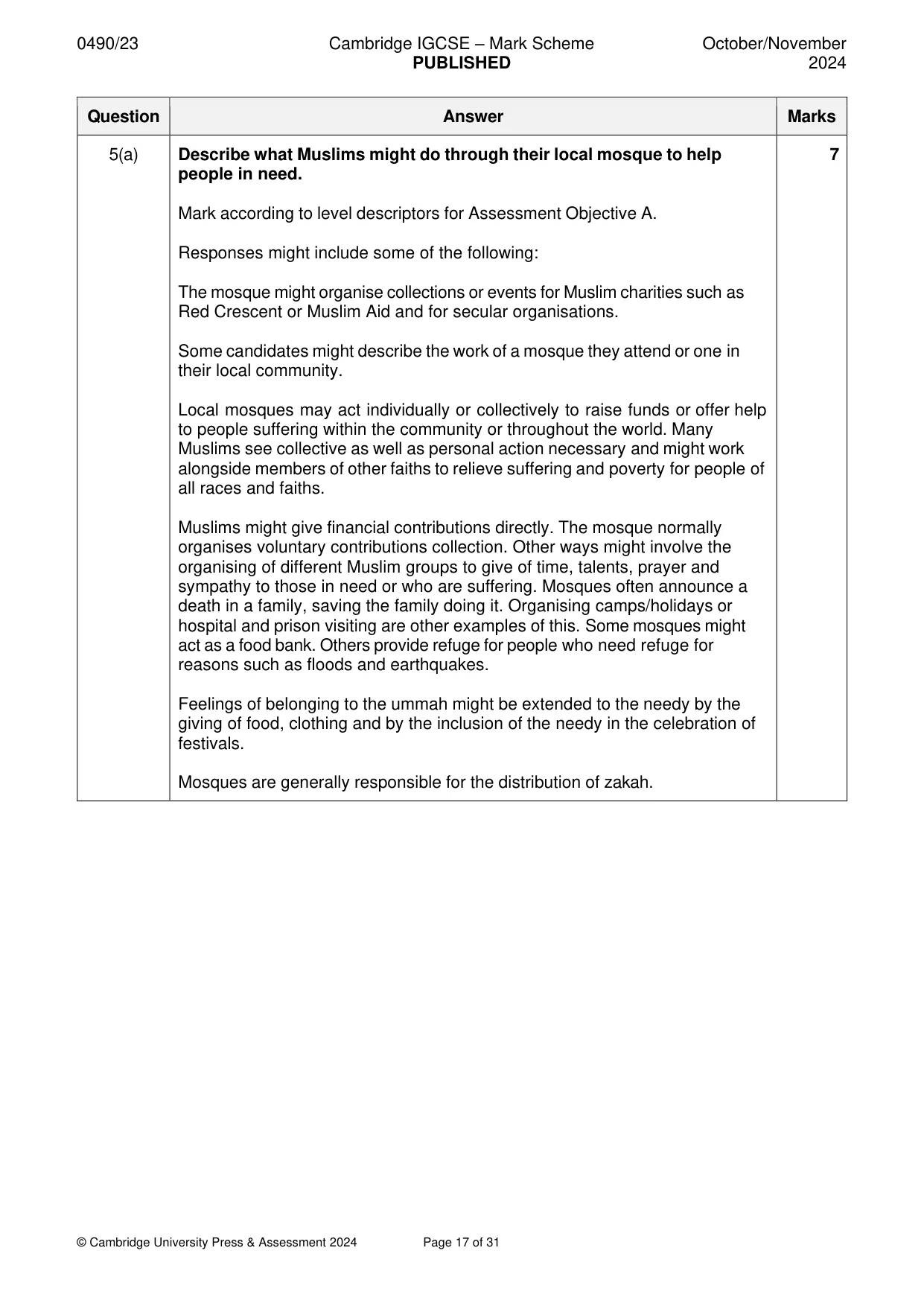 Mark scheme, page 17 of 31