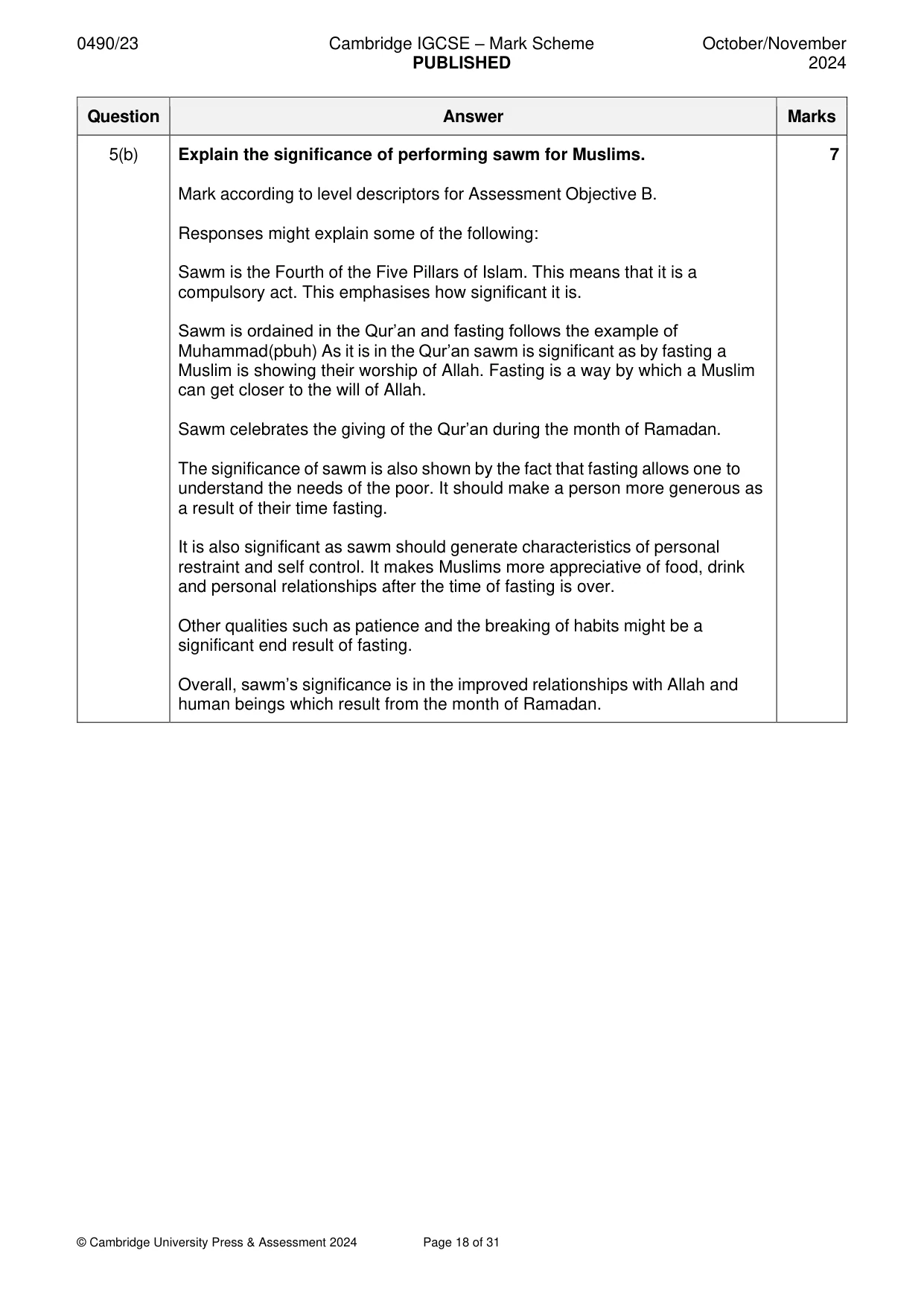 Mark scheme, page 18 of 31