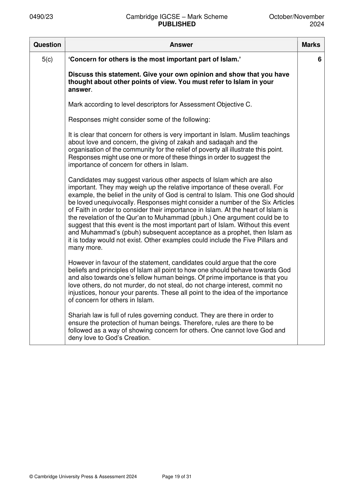 Mark scheme, page 19 of 31