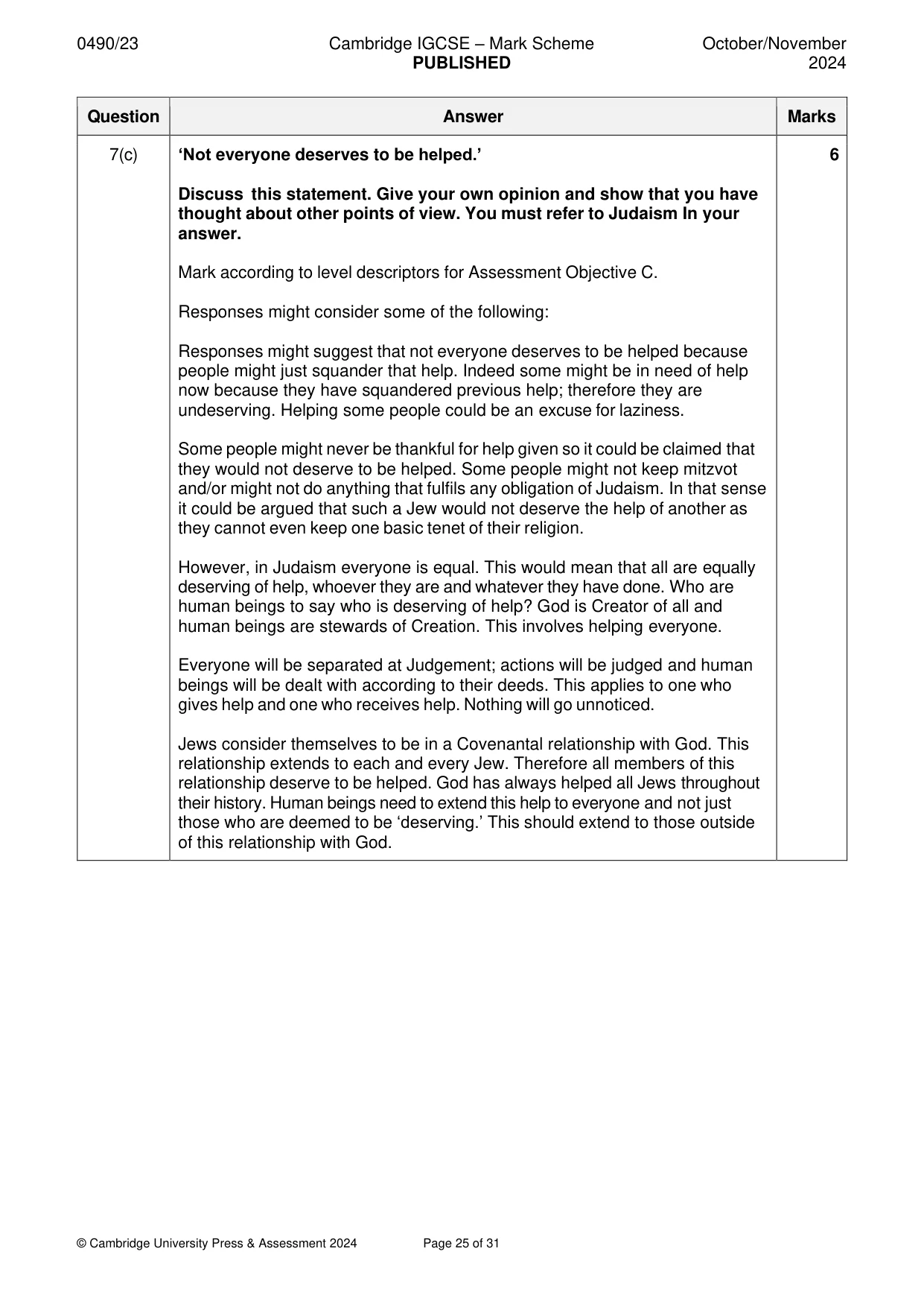 Mark scheme, page 25 of 31