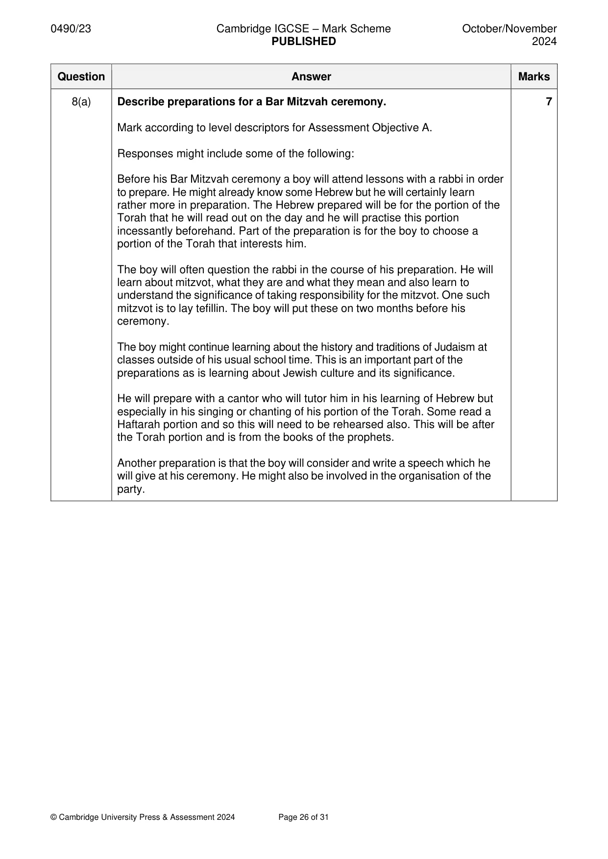 Mark scheme, page 26 of 31