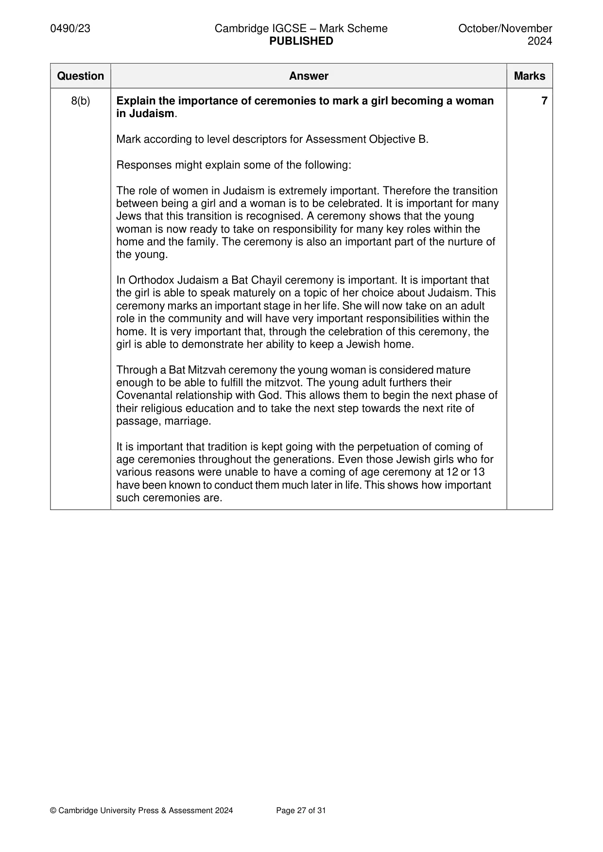 Mark scheme, page 27 of 31