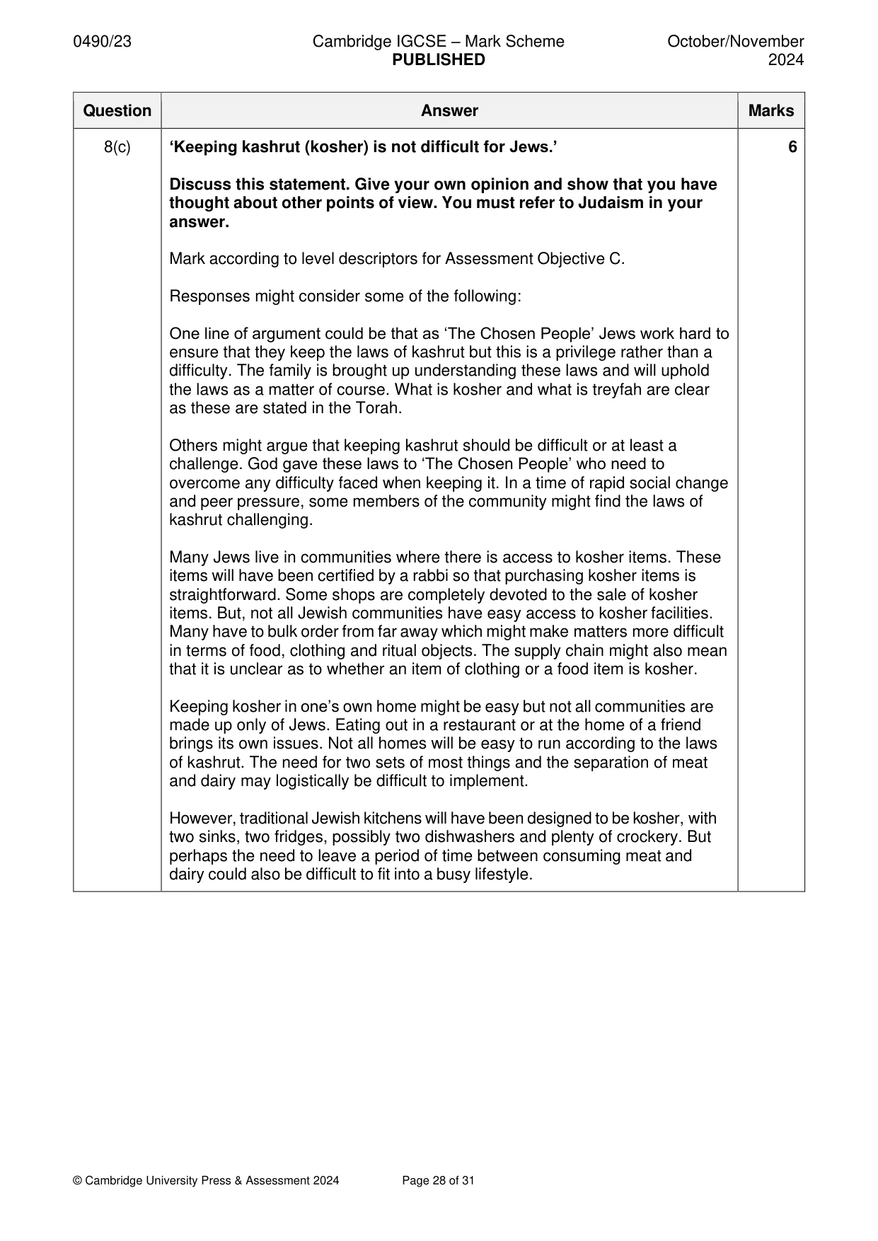 Mark scheme, page 28 of 31