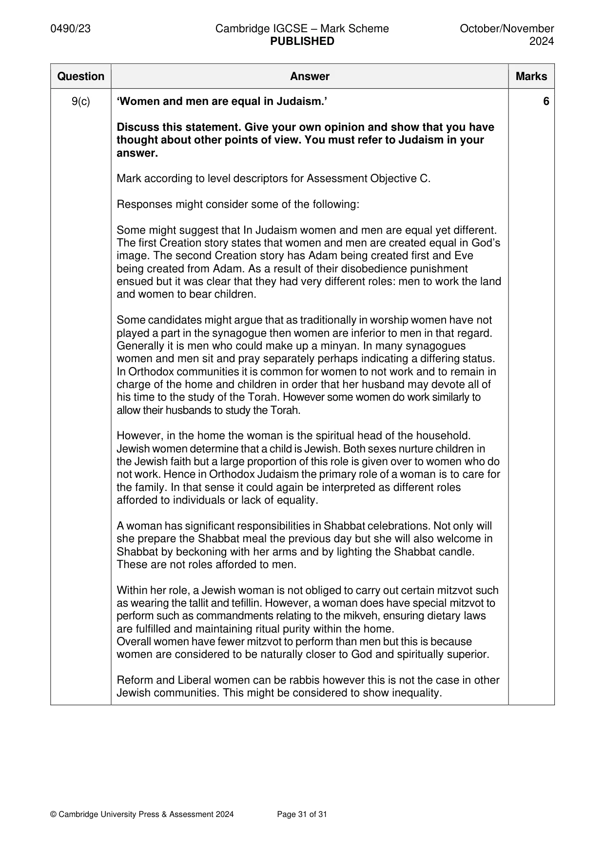 Mark scheme, page 31 of 31