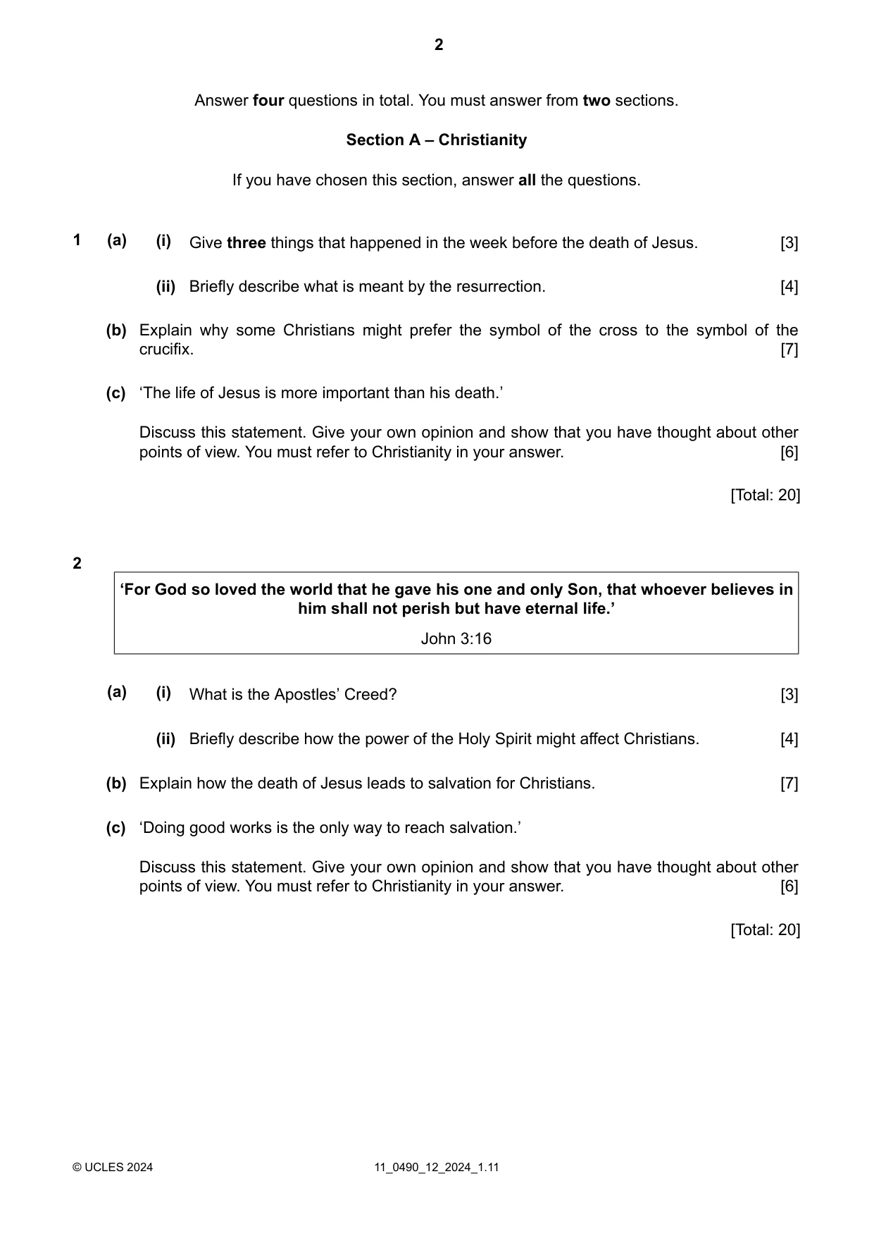 Cambridge IGCSE Religious Studies 0490 2024 Oct/Nov Paper 1 · Variant 2 question paper, page 2 of 4