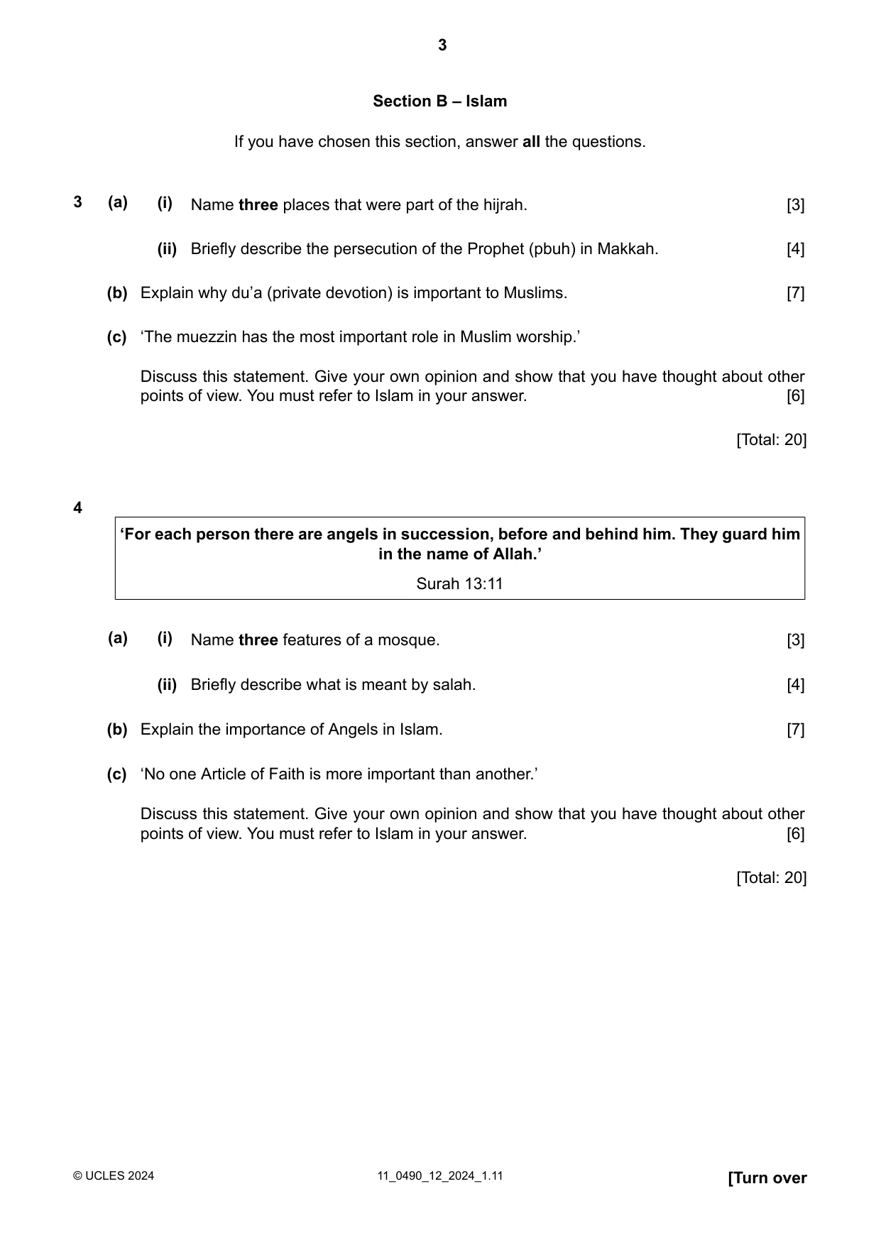 Cambridge IGCSE Religious Studies 0490 2024 Oct/Nov Paper 1 · Variant 2 question paper, page 3 of 4