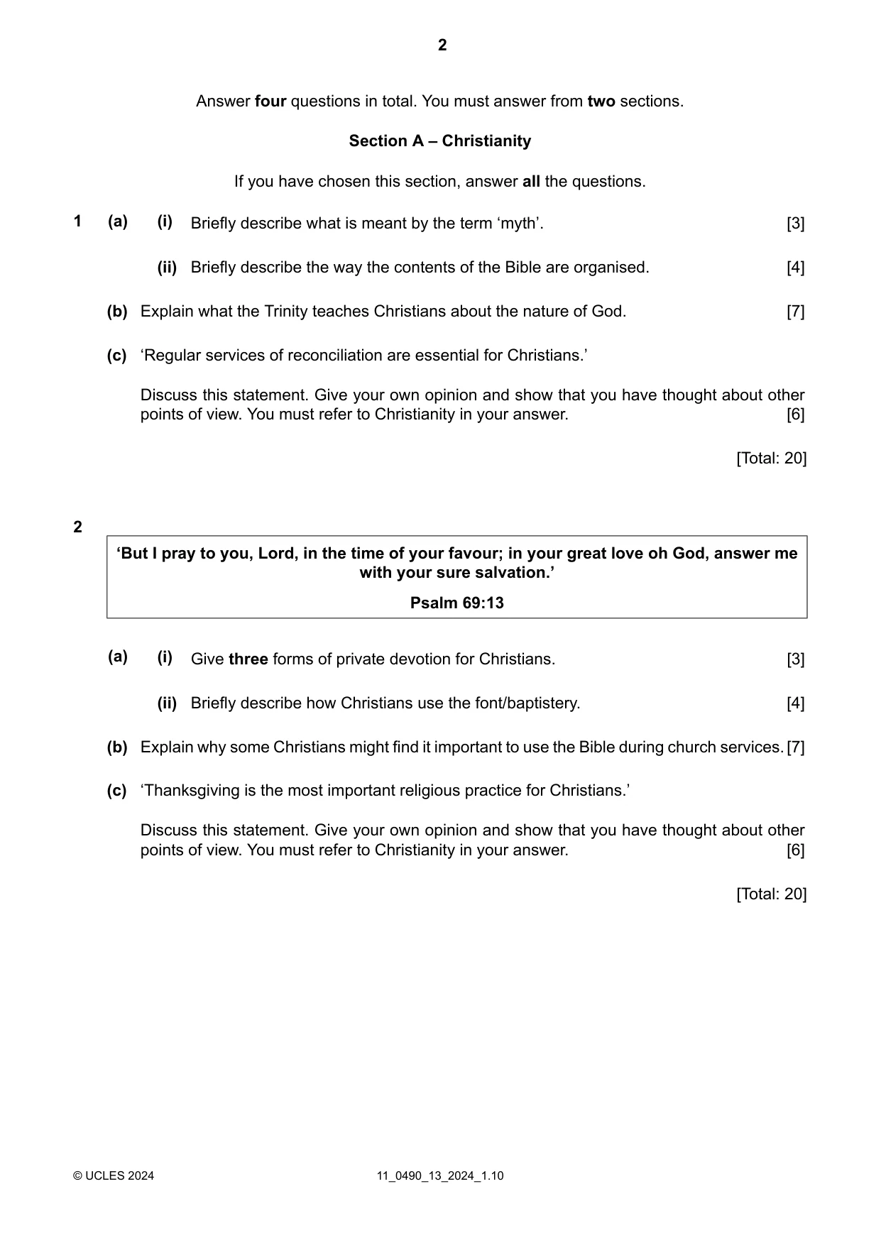 Cambridge IGCSE Religious Studies 0490 2024 Oct/Nov Paper 1 · Variant 3 question paper, page 2 of 4