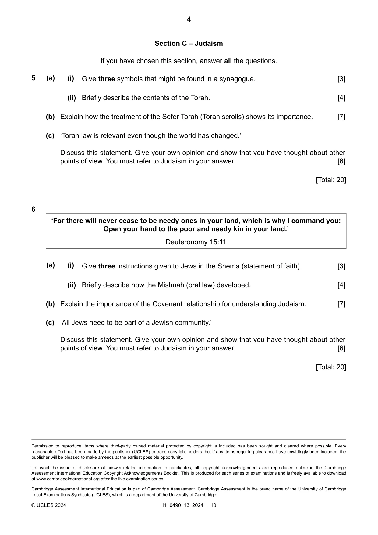 Cambridge IGCSE Religious Studies 0490 2024 Oct/Nov Paper 1 · Variant 3 question paper, page 4 of 4